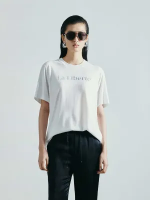 theater visit Office Casual Loose Letter Print T-shirt