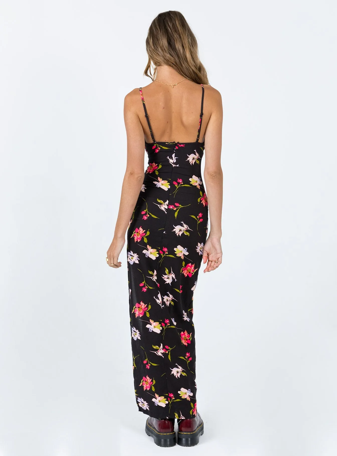 Brailey Maxi Dress Black Multi Coral Pop