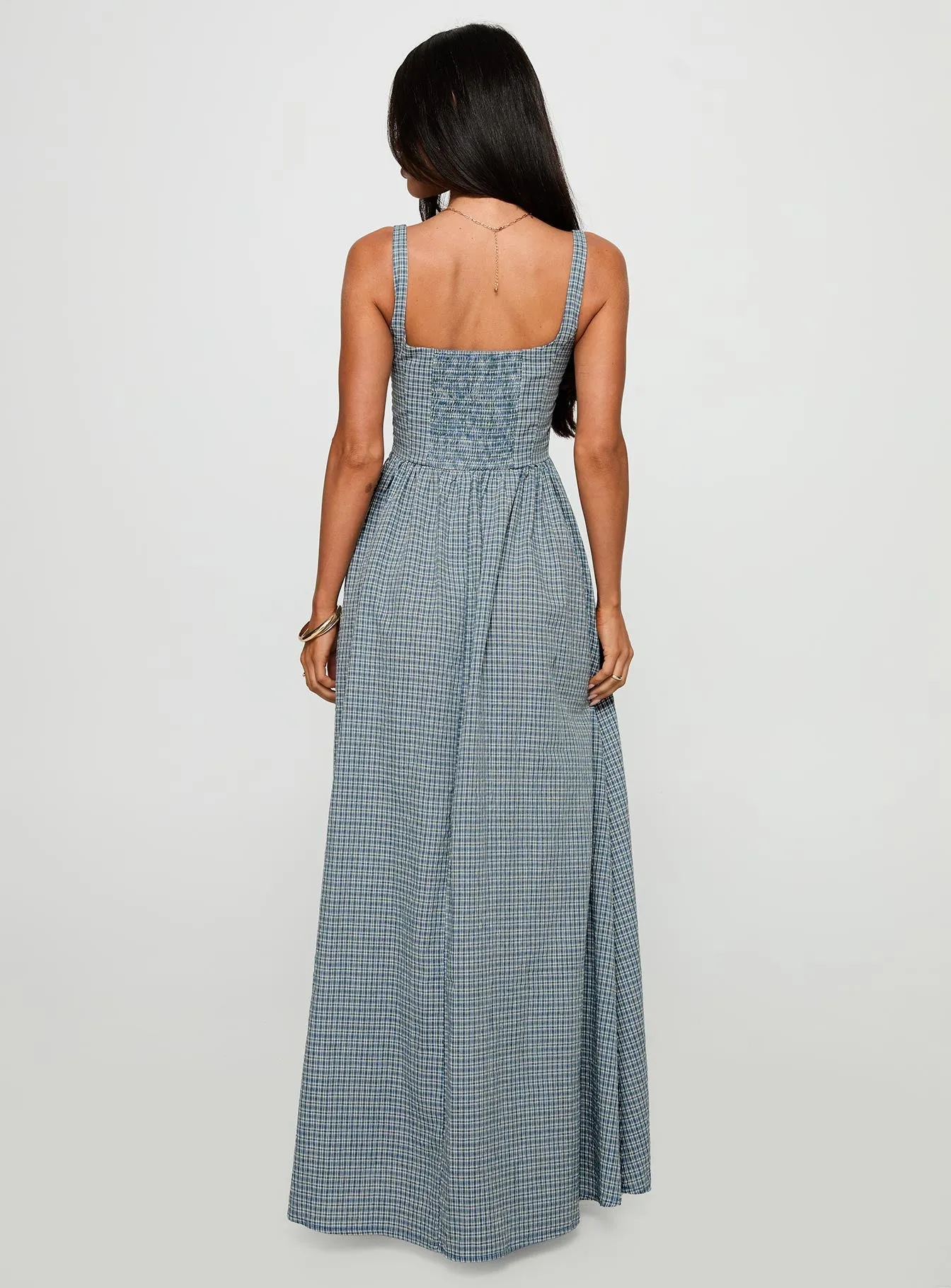 Tide Glow Cartmel Check Maxi Dress Navy