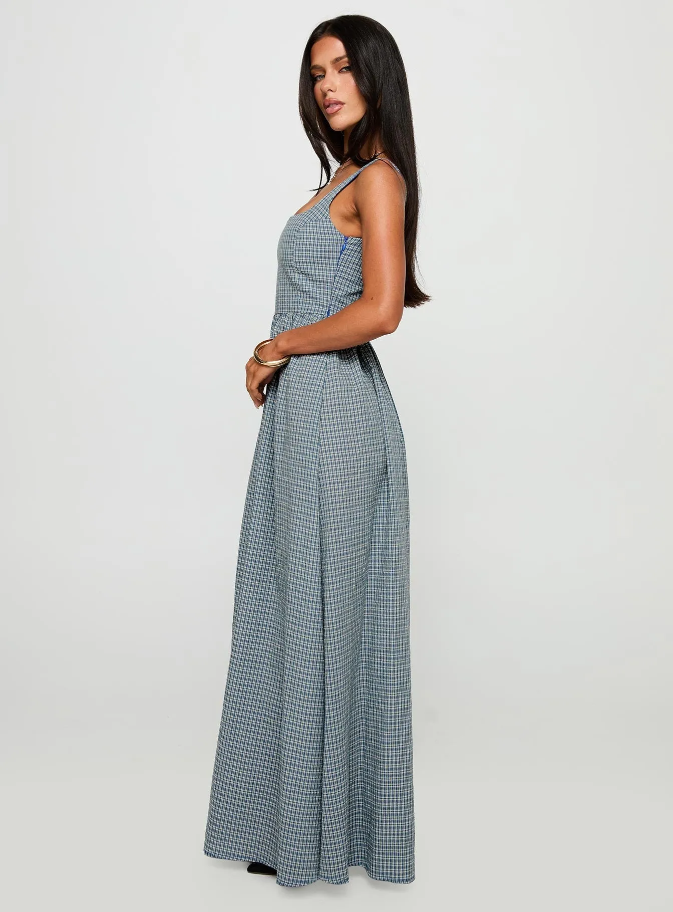 handmade detail With its timeless design this dress is perfect for both casual and formal wear Cartmel Check Maxi Dress Navy