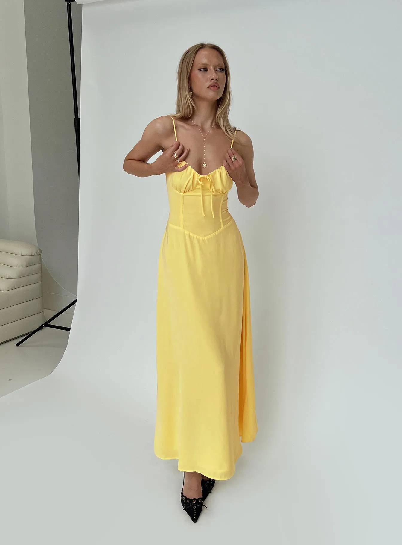 Ocean Blue Bohemian-inspired maxi Eleanora Maxi Dress Lemon Yellow