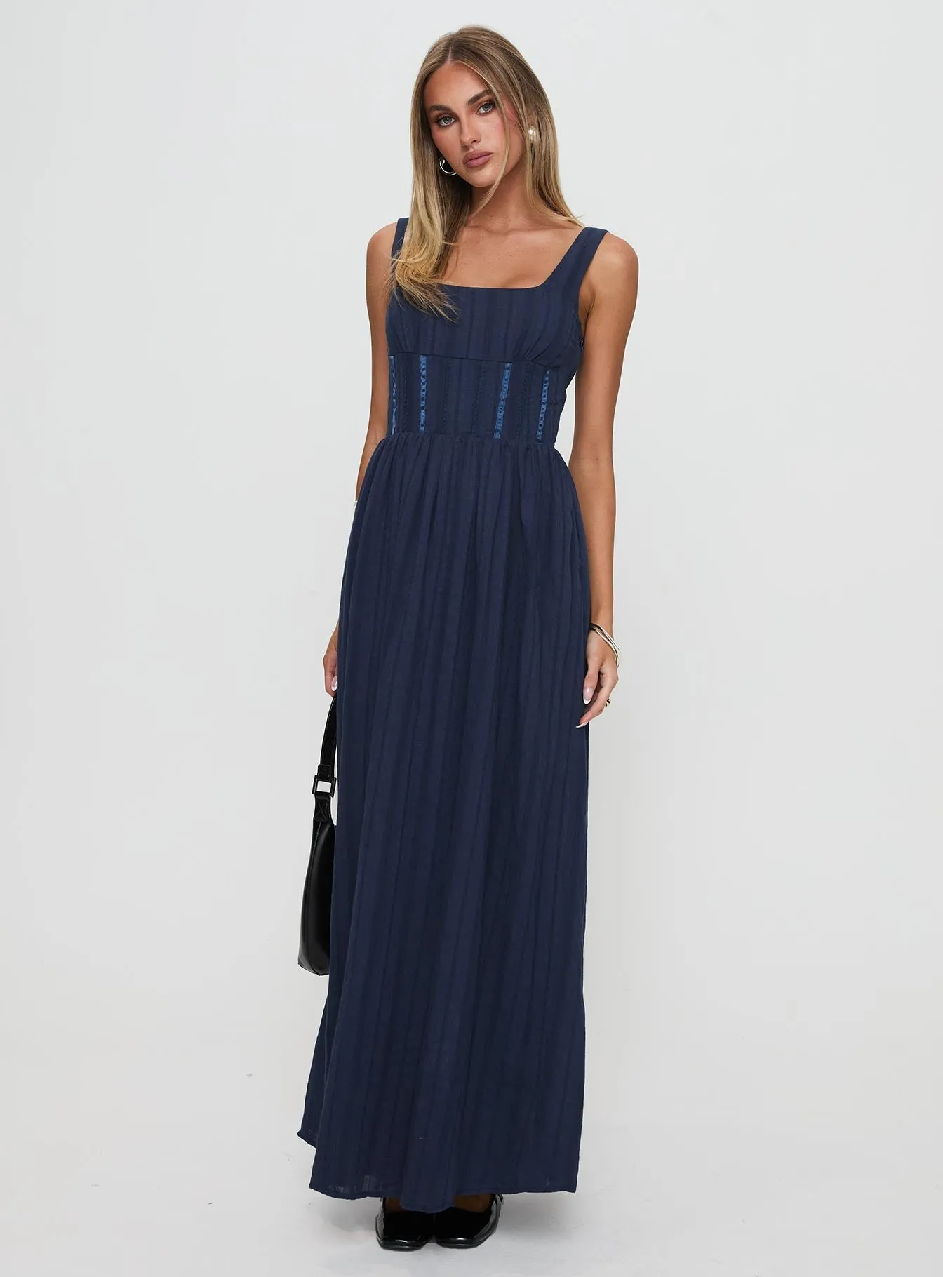 Lorinda Maxi Dress Navy This maxi dress creates an elegant silhouette without sacrificing comfort Town Lane