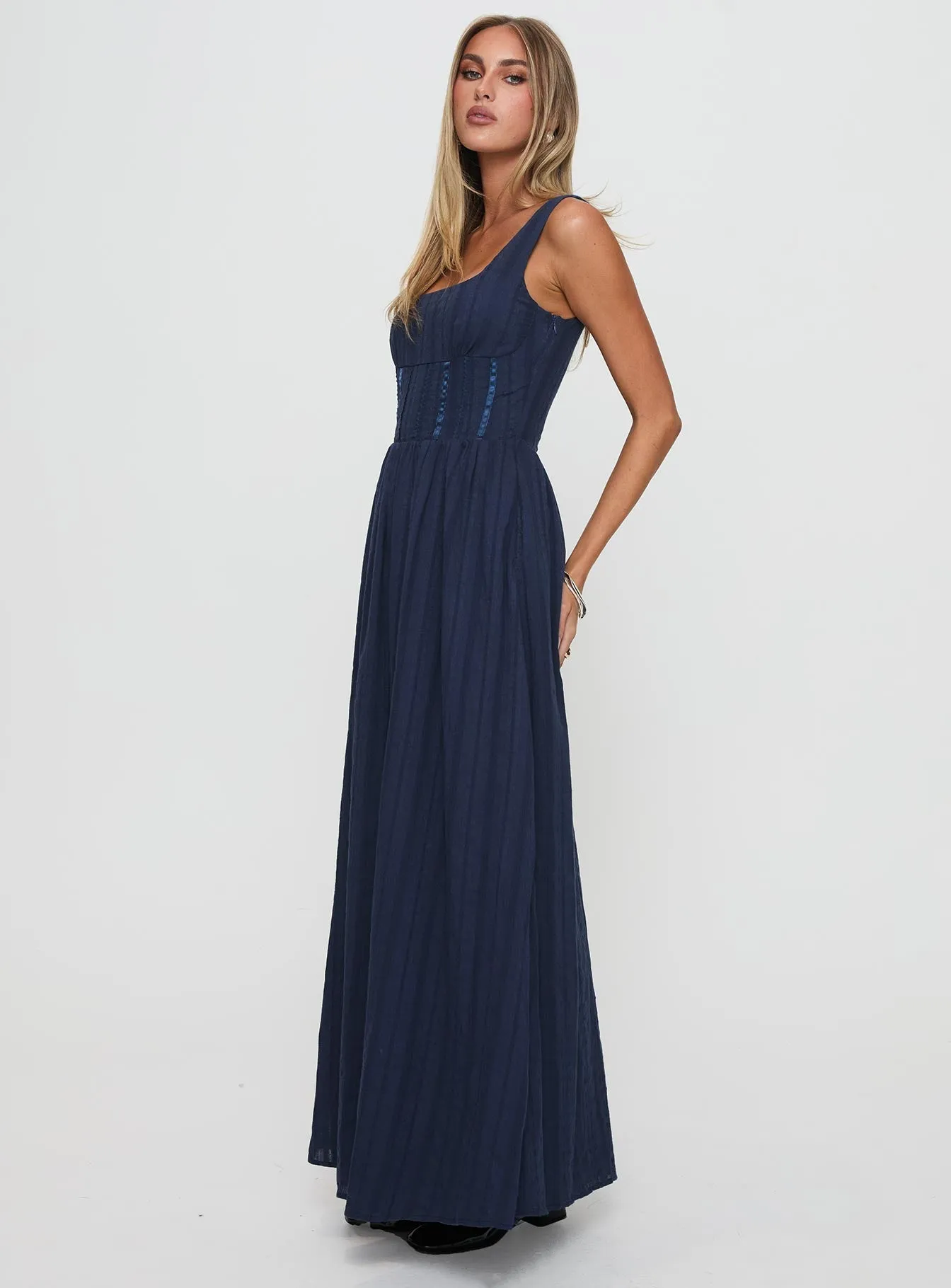 Lorinda Maxi Dress Navy Shell Shine breath easy