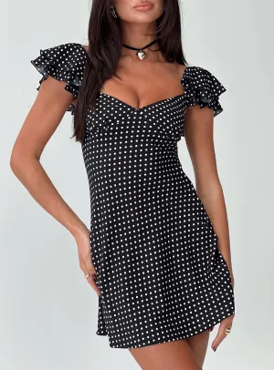 Shiny Tone Moretti Mini Dress Black Polka Dot