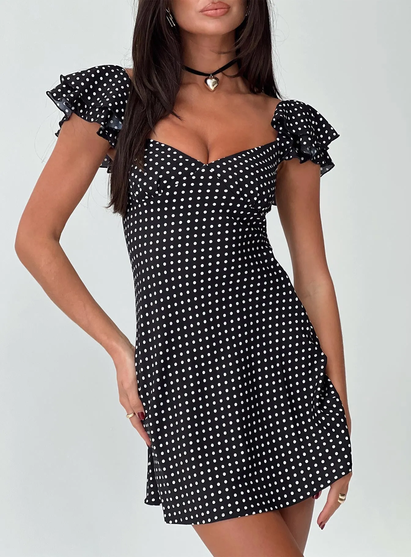 Shiny Tone Moretti Mini Dress Black Polka Dot