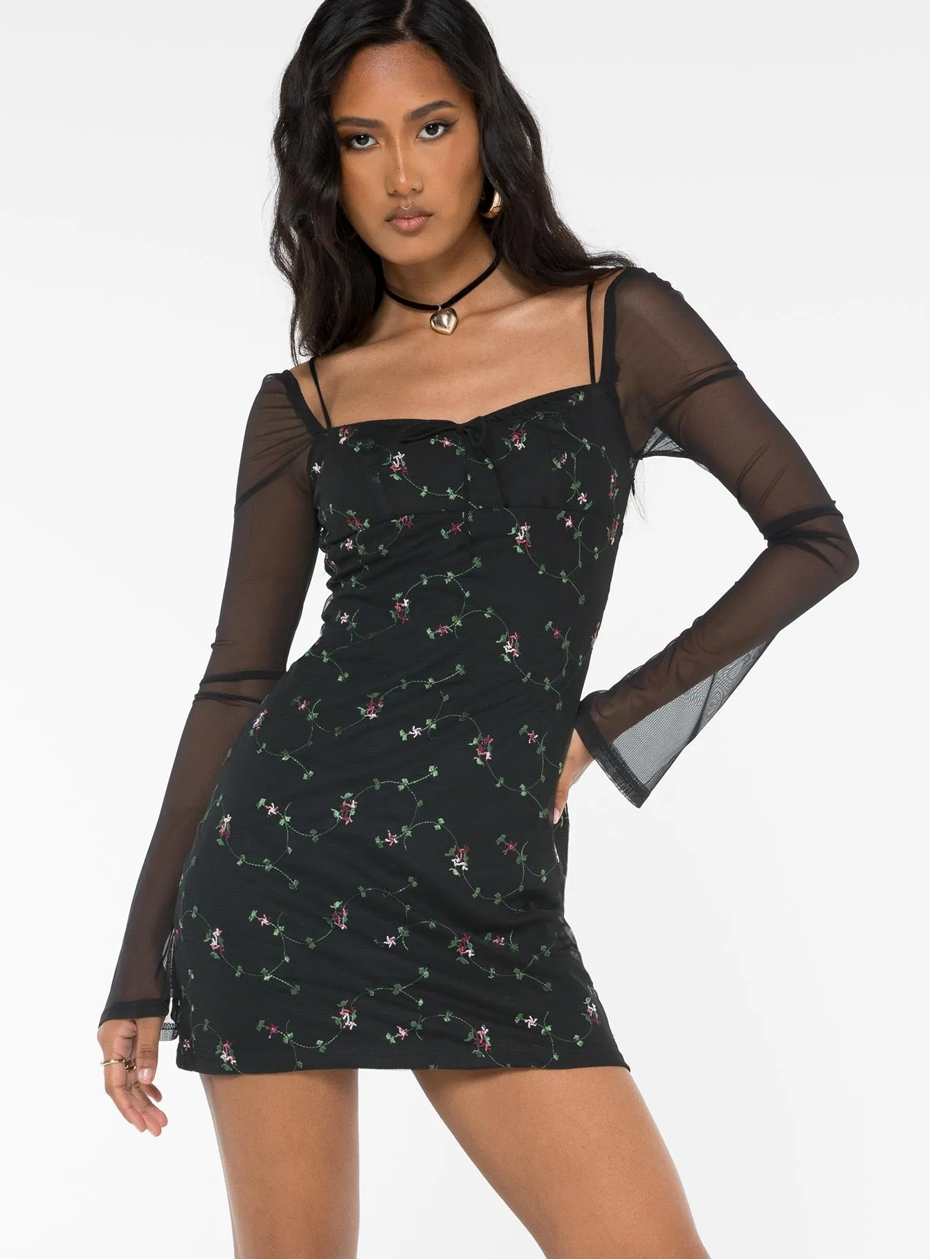 Quinny Long Sleeve Mini Dress Black Stage Warm
