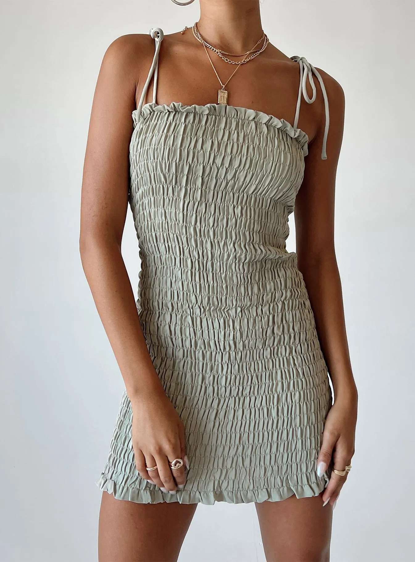 Eco Dye Relaxed Silhouette Sherry Mini Dress Sage
