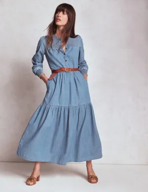 Cecily Denim Midi Dress-Light Vintage Denim Edgy Youth Greek Spirit