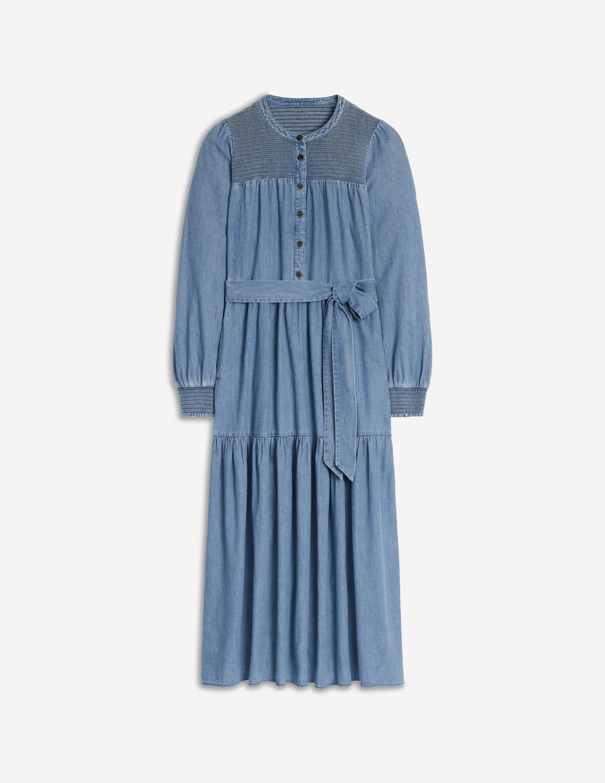 Cecily Denim Midi Dress-Light Vintage Denim Metal Shine Daily Comfort