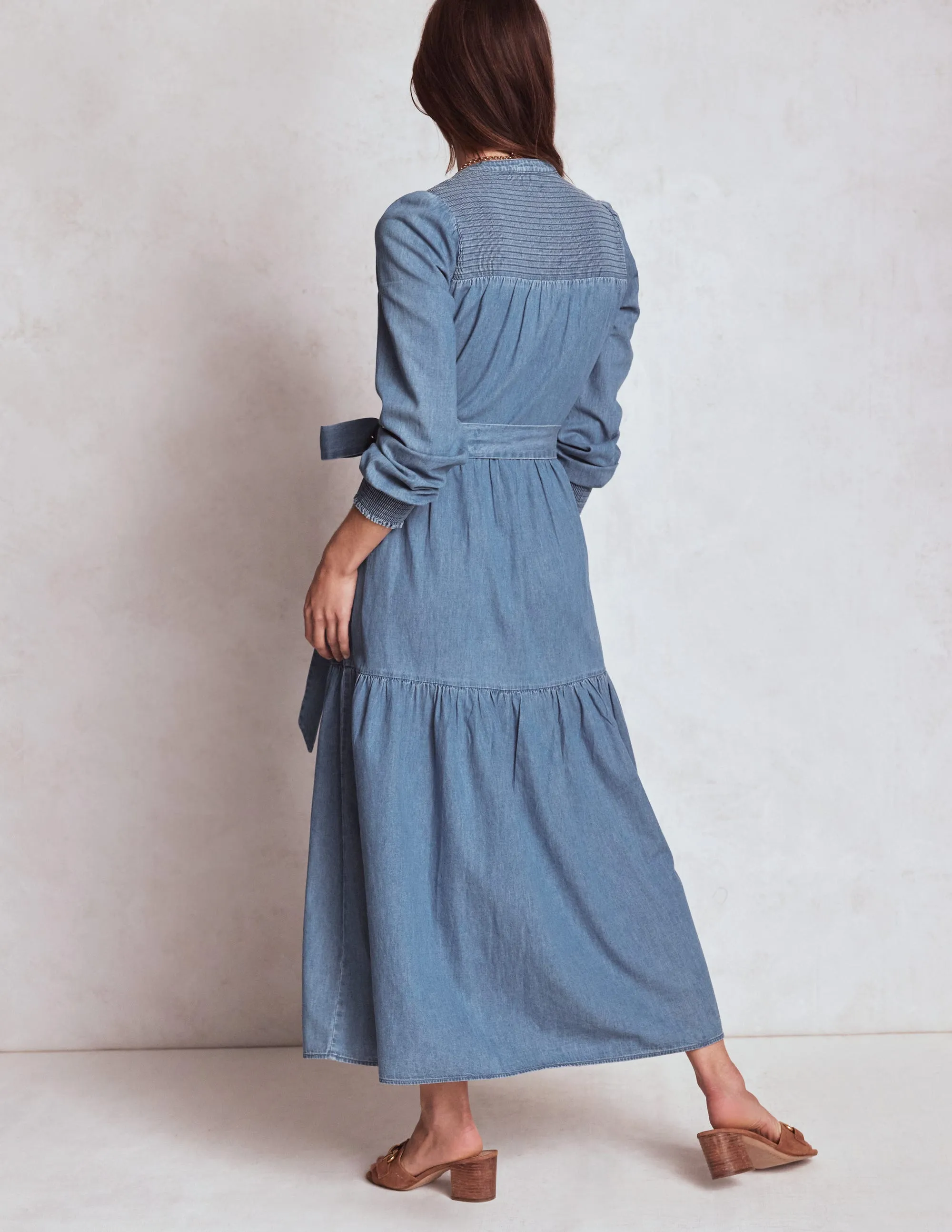 Cecily Denim Midi Dress-Light Vintage Denim Trendy Comfort Toast Time
