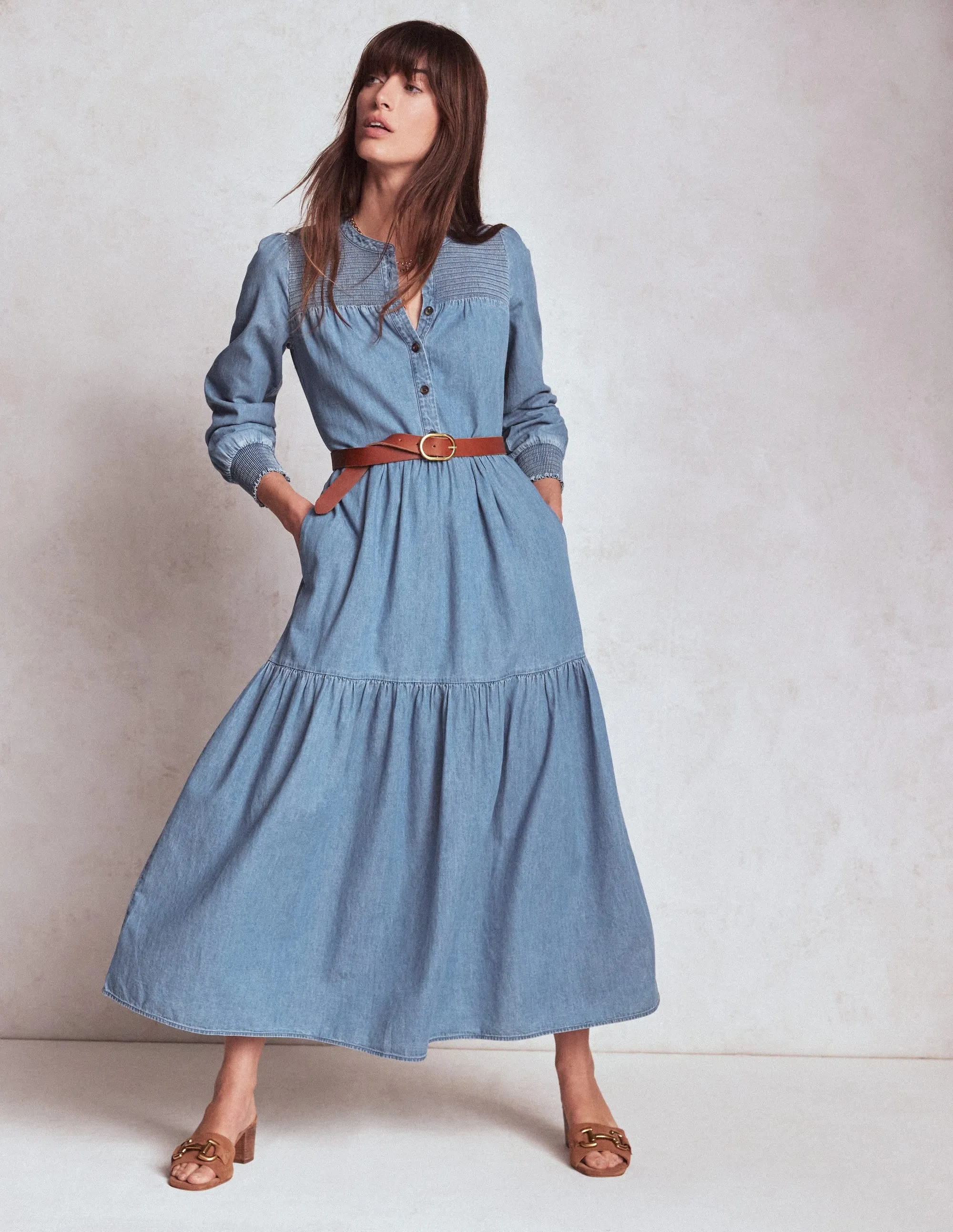 Cecily Denim Midi Dress-Light Vintage Denim Edgy Youth Greek Spirit
