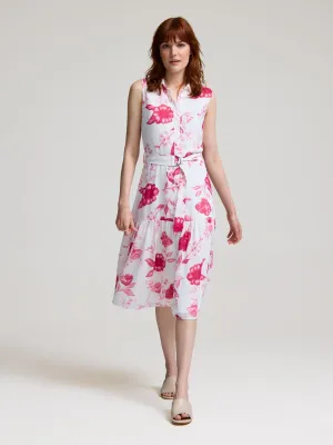 Sleeveless Floral Button-Front Chiffon Dress Moon View