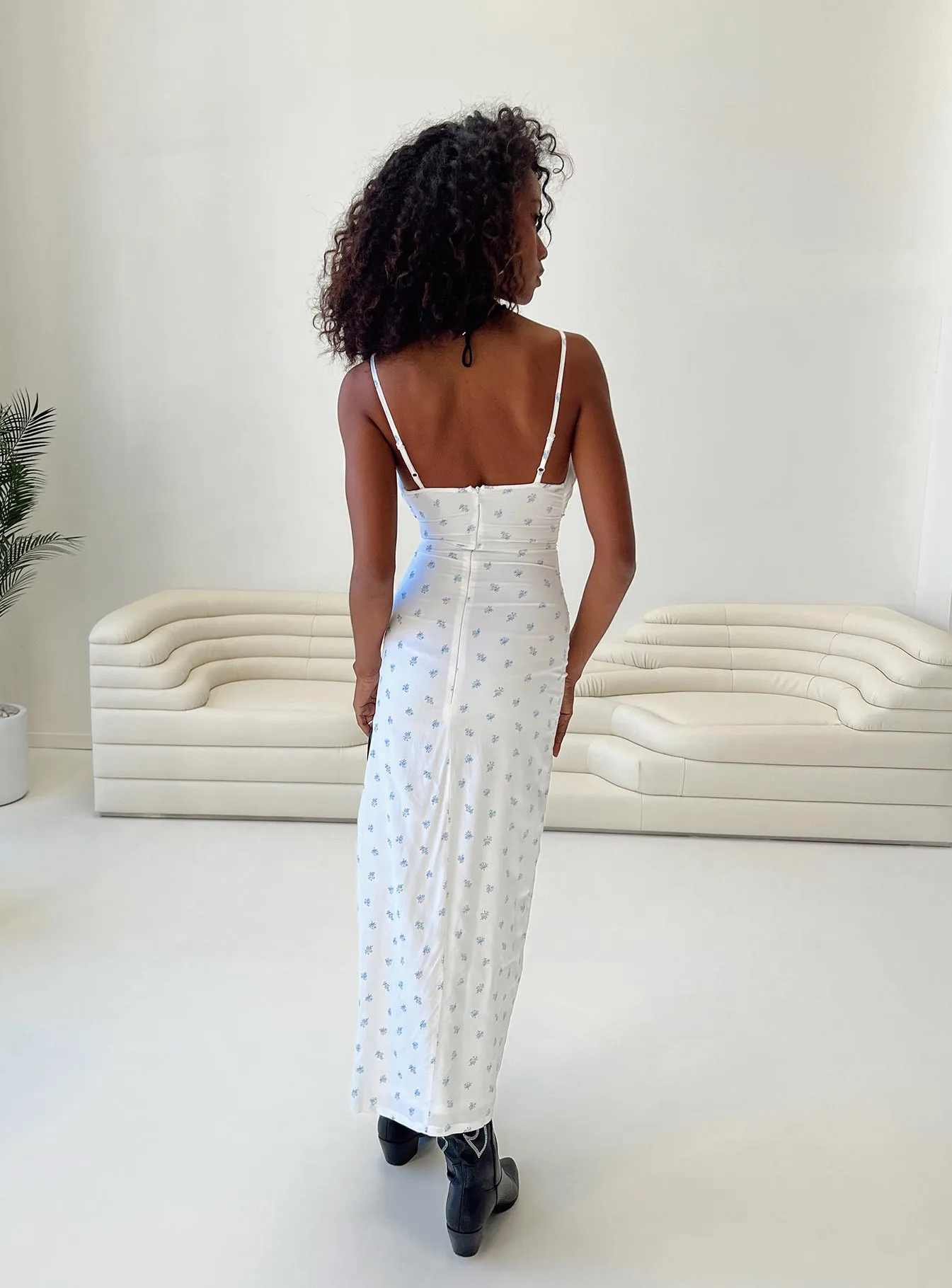 Brailey Maxi Dress Blue Floral Flare Bottom