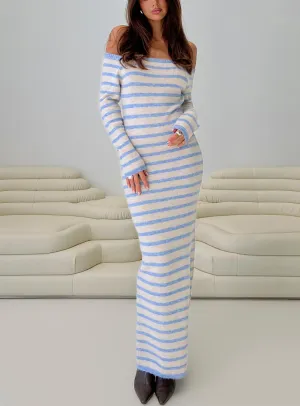 Korra Long Sleeve Maxi Dress Blue Stripe Nickel Glow