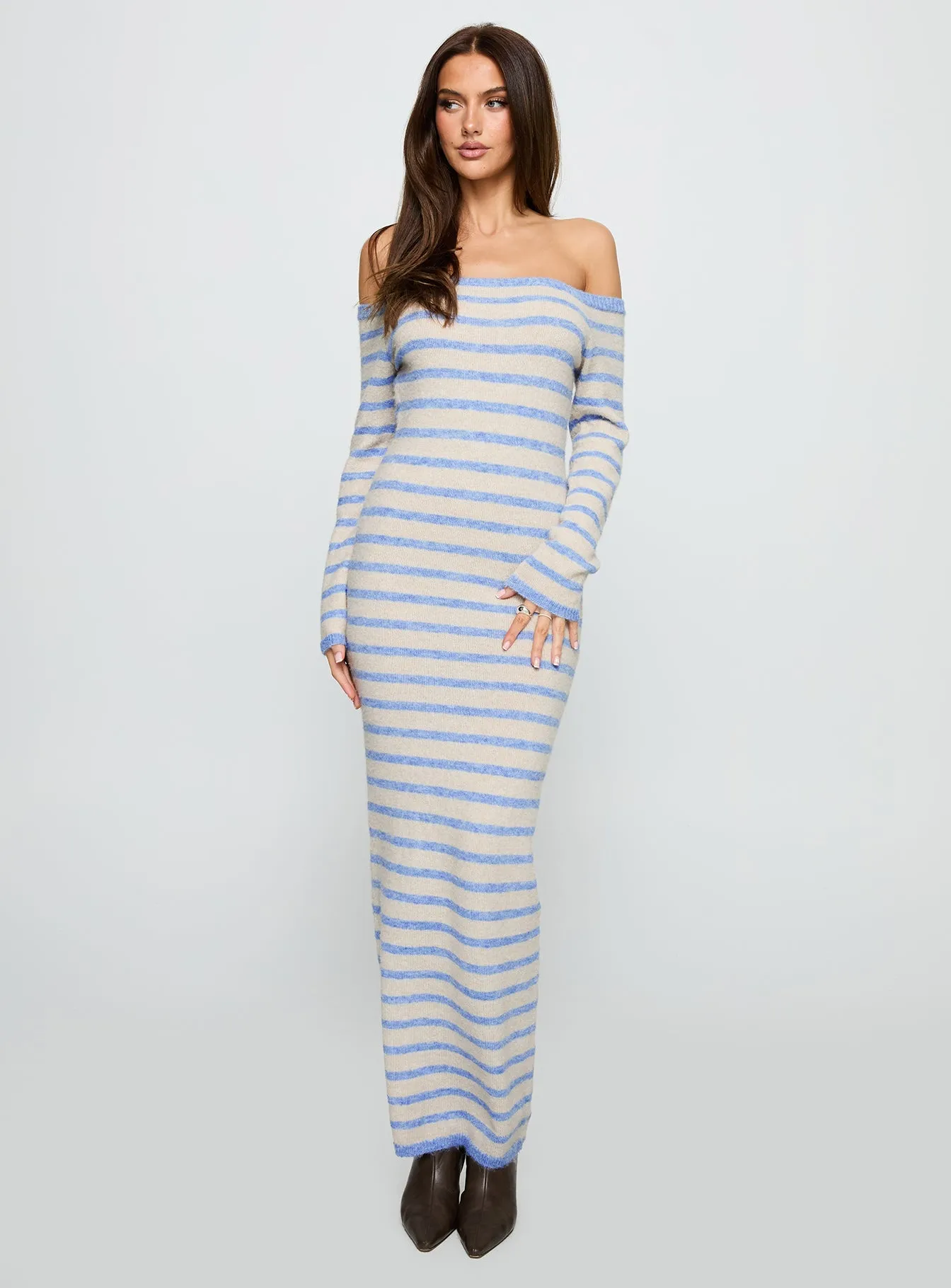 Korra Long Sleeve Maxi Dress Blue Stripe Dome Glow