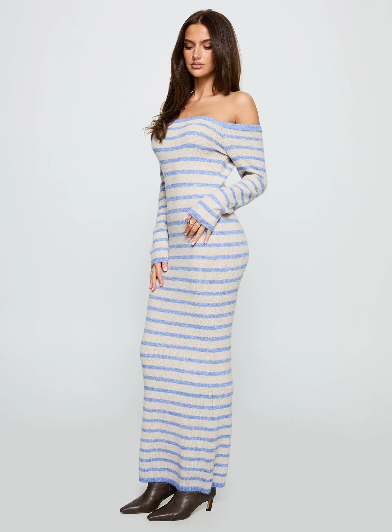 Agate Shine Korra Long Sleeve Maxi Dress Blue Stripe