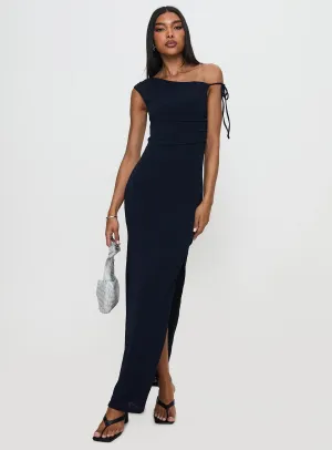 Paislee Asymmetrical Maxi Dress Navy The dress??s versatile design allows you to wear it for work, weekend outings, or evening events