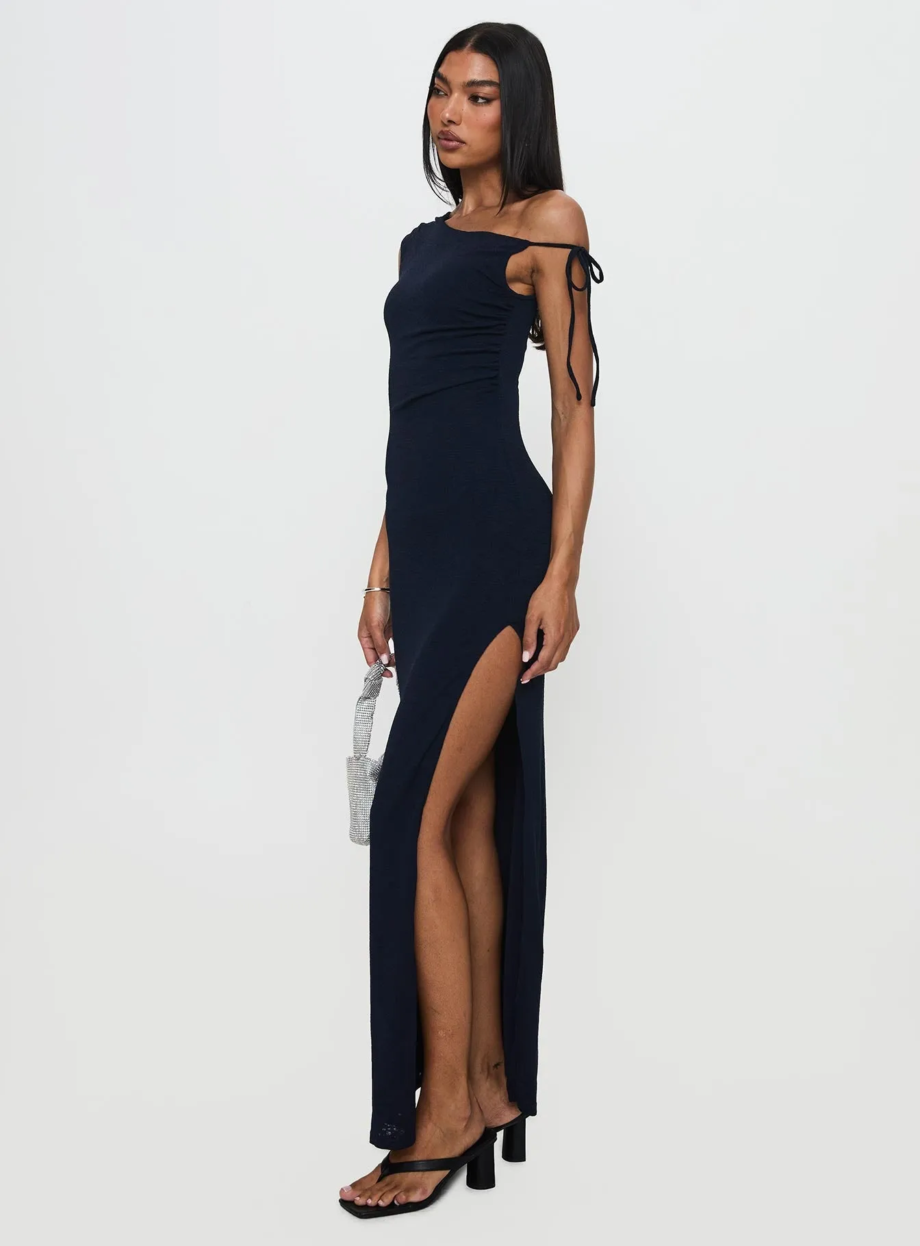 Leaf Dance Paislee Asymmetrical Maxi Dress Navy