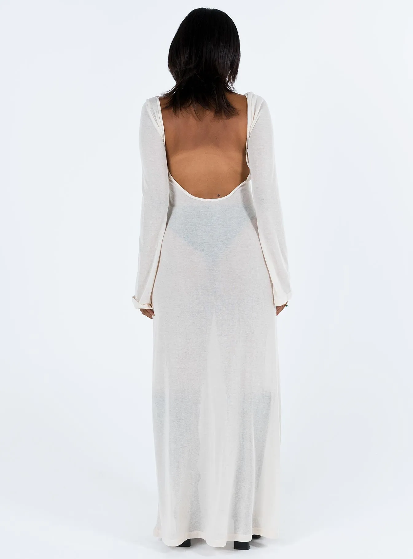Sarelle Low Back Knit Maxi Dress Beige poolside style