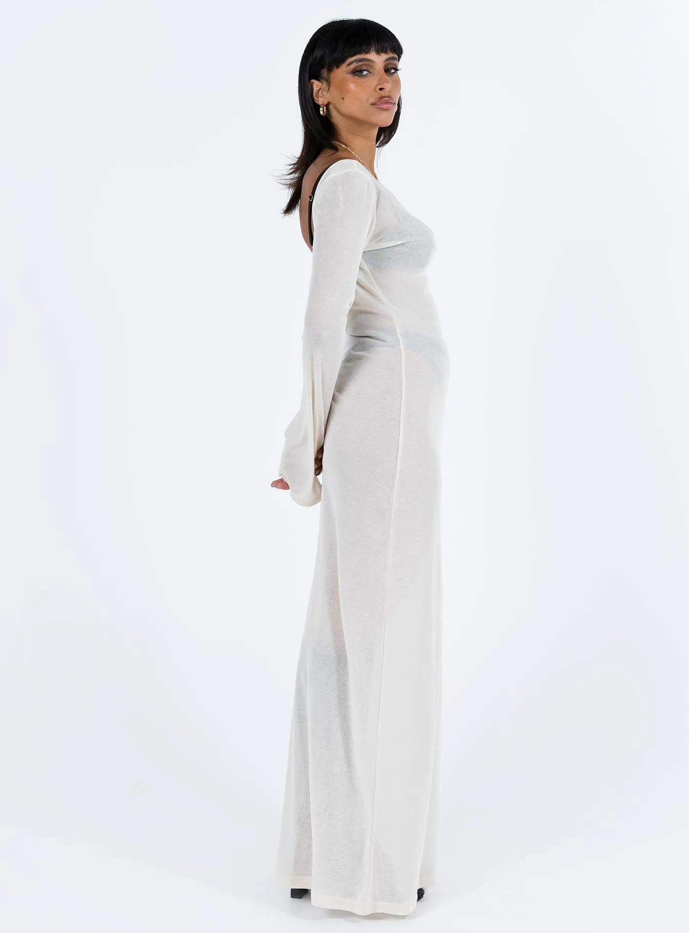 Sarelle Low Back Knit Maxi Dress Beige Metal Shine