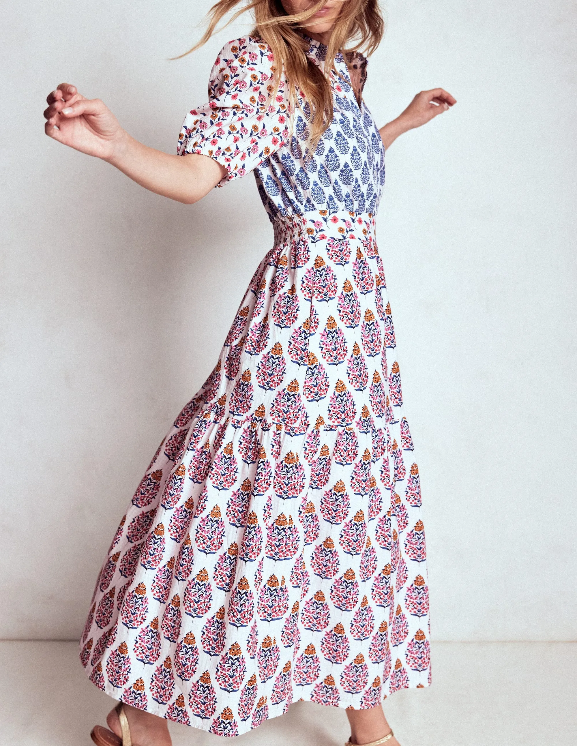 Beatrice Cotton Midi Dress-Multi, Wildflower Bouquet Feminine casual piece