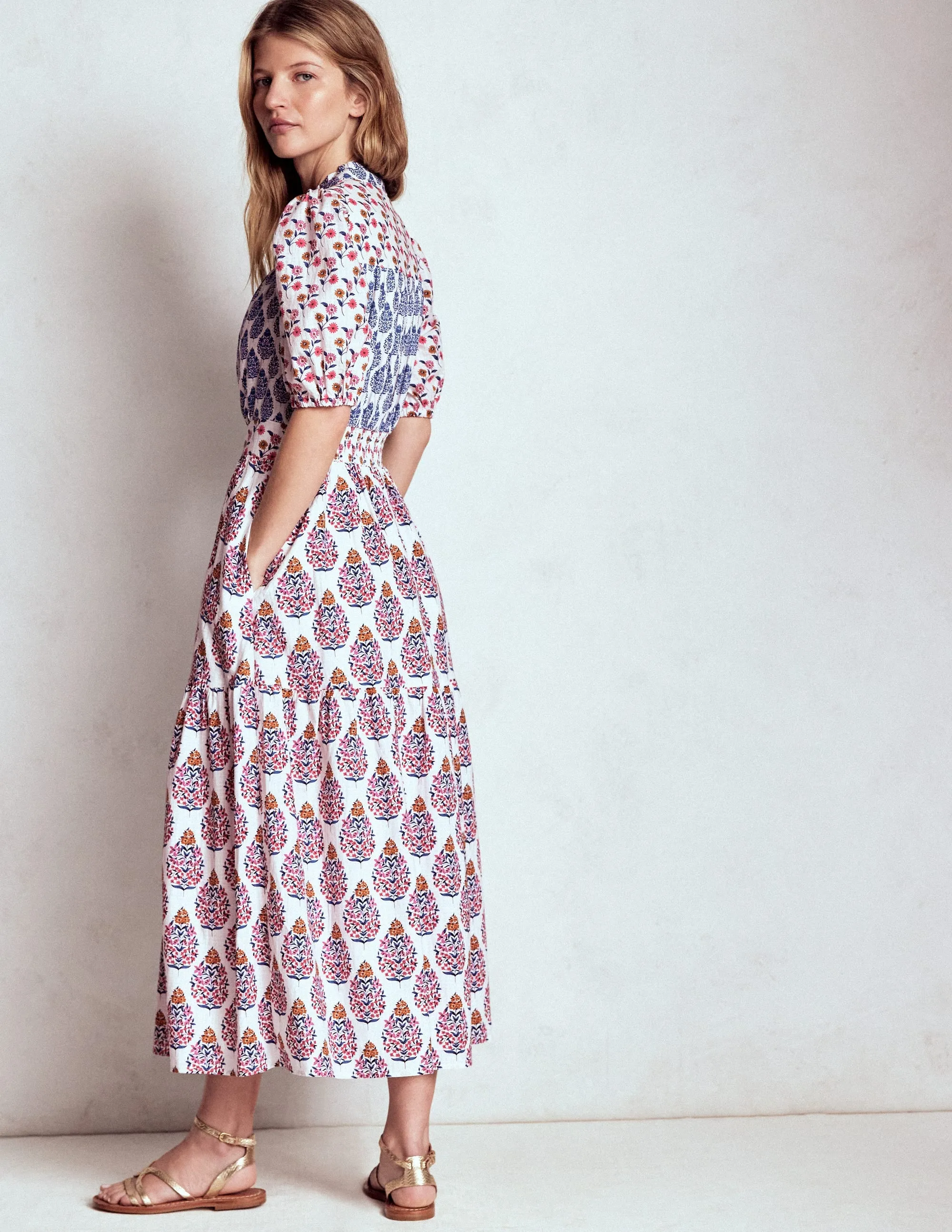 Beatrice Cotton Midi Dress-Multi, Wildflower Bouquet Polished Look Season Proof