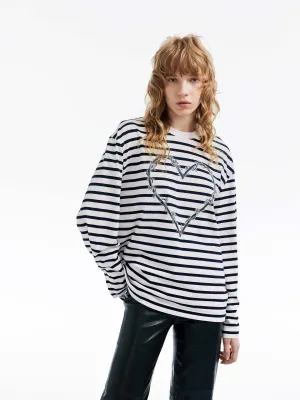 Fashionable Piece Job Interview Heart Pattern Striped T-shirt