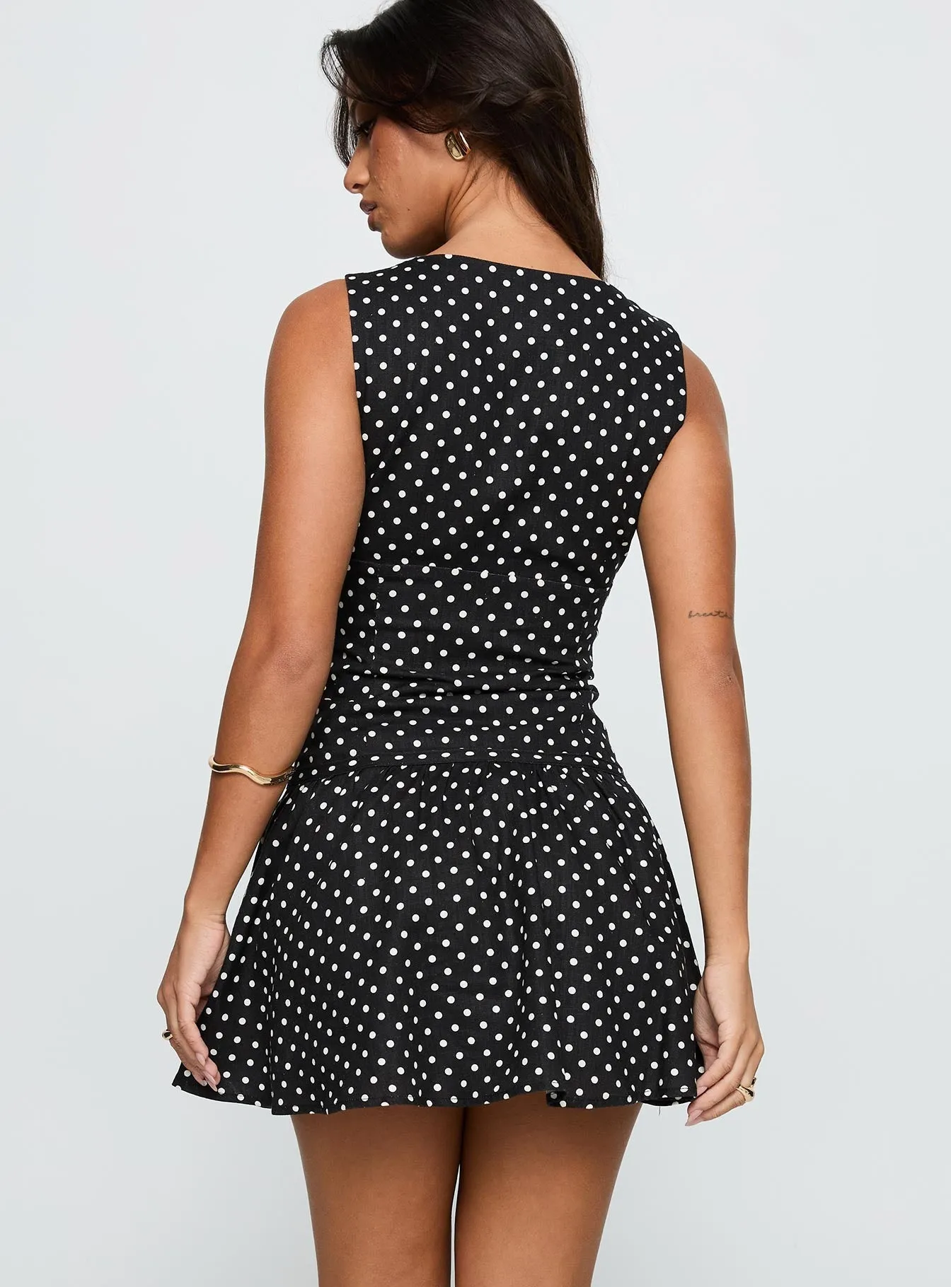 Moisture Management Alissea Keyhole Linen Blend Mini Dress Black Polka