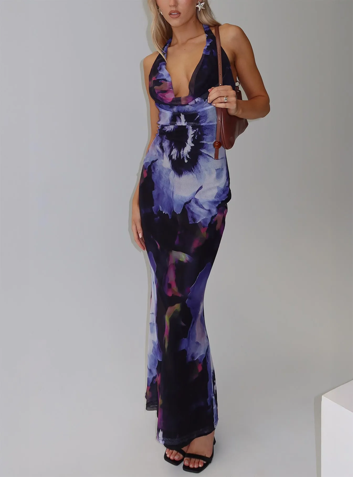Bittersuite Cowl Maxi Dress Black Sheer Layer Light and breathable fabric