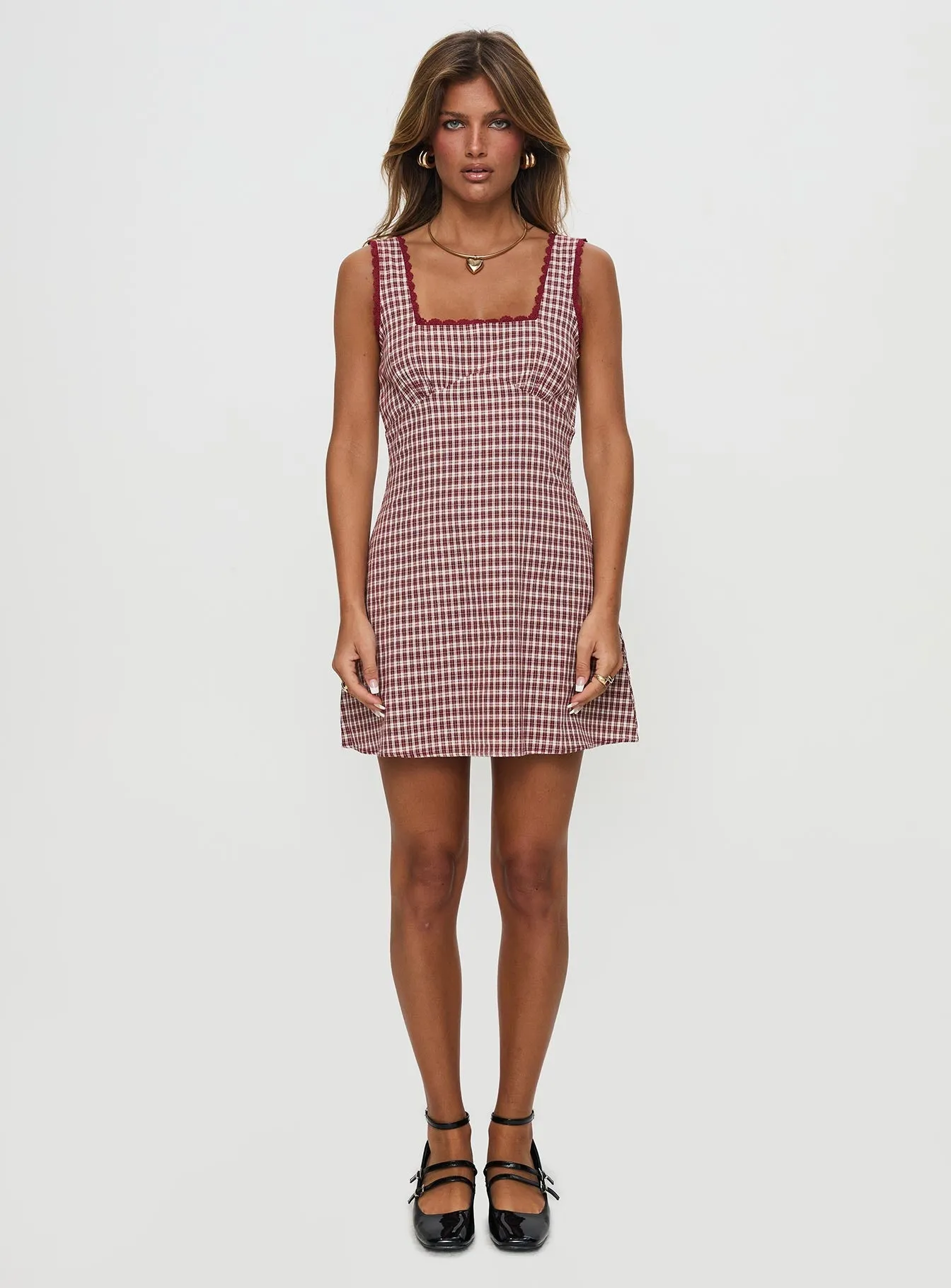 Glitter Mode Light Mode Dasha Mini Dress Red Check Petite