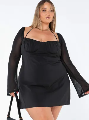 Chic Style Wear Dyer Sheer Sleeve Mini Dress Black Curve