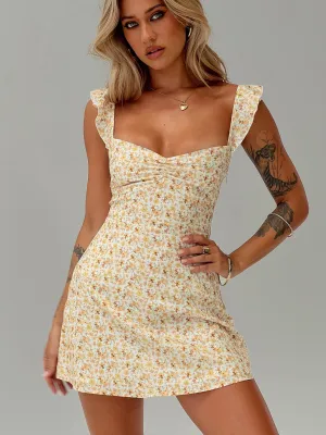 Landon Mini Dress Yellow Floral Petite Club Light Effortless Chic Wear