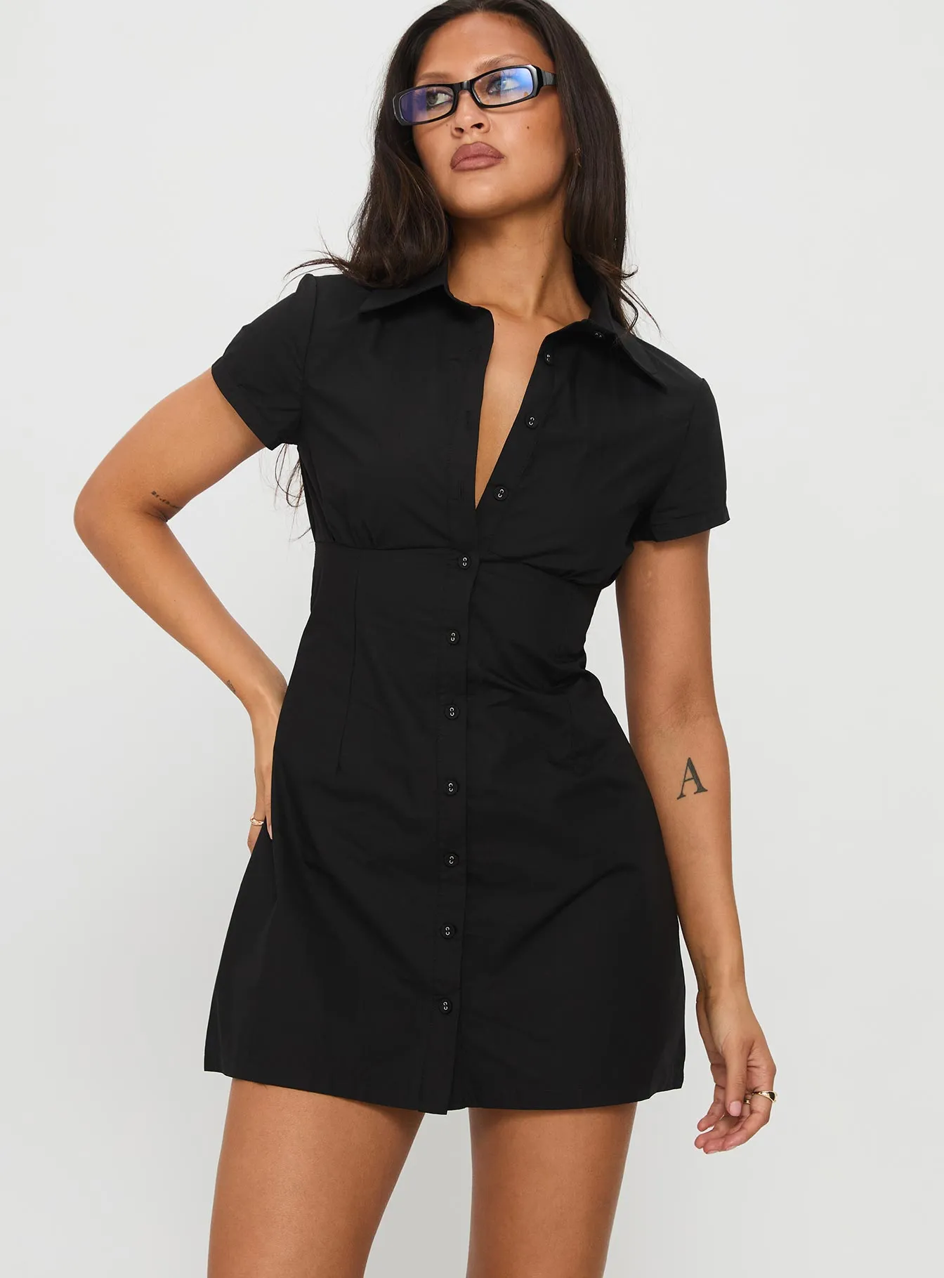 Effortless Chic Wear Ventilated Underarm Panels Motley Mini Dress Black