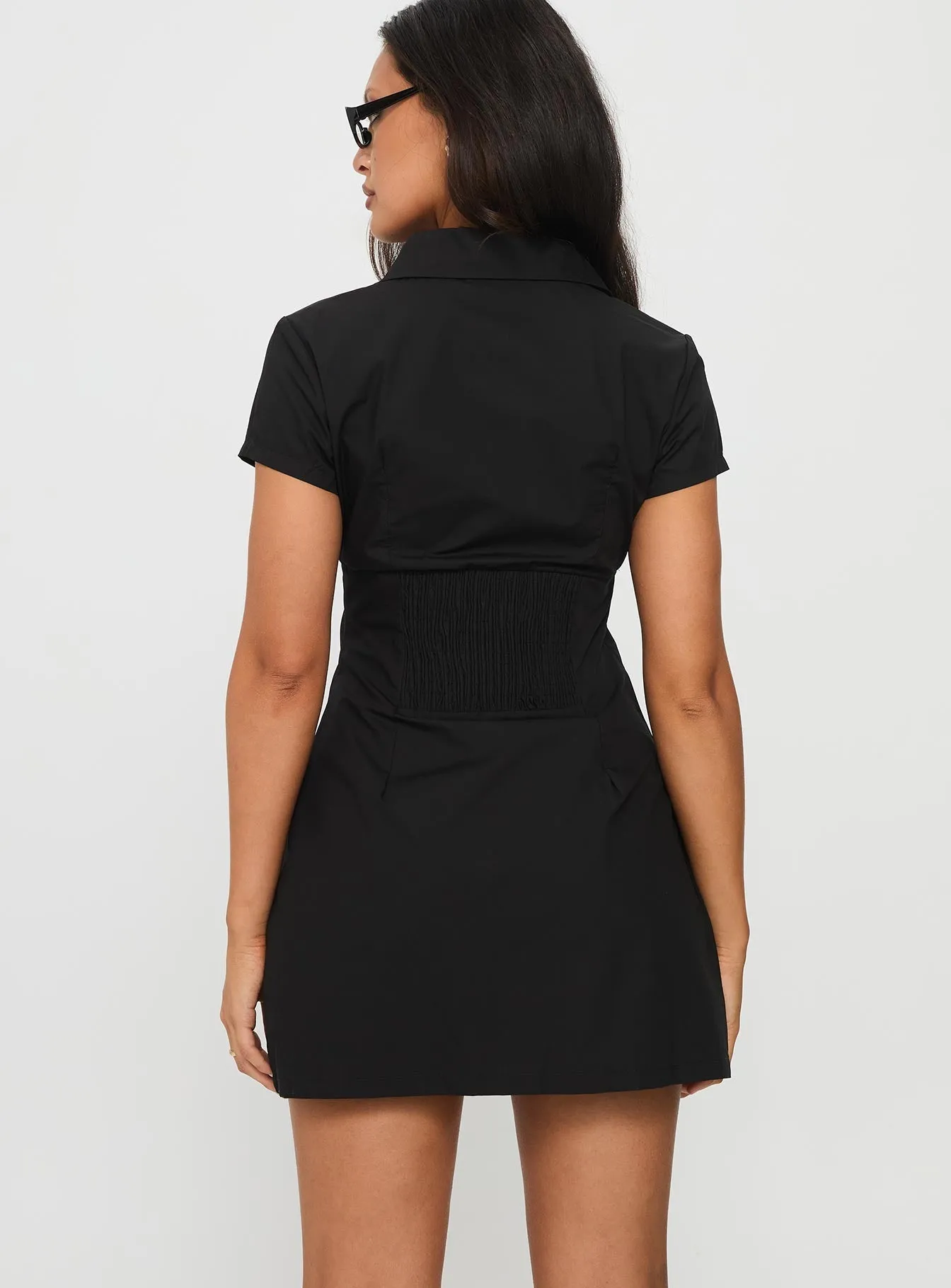Motley Mini Dress Black Layered Neckline Timeless Fashion Wear