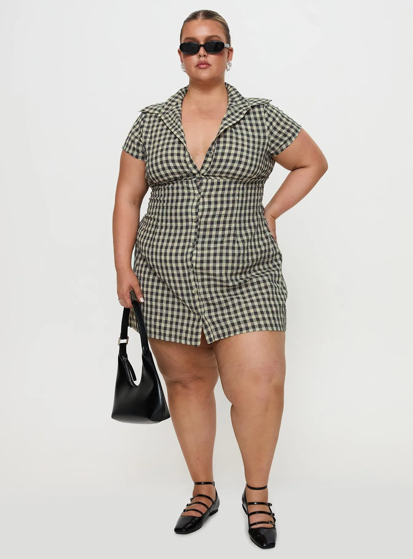 Motley Mini Dress Brown Check Curve Birthday Bash No Slip Grip