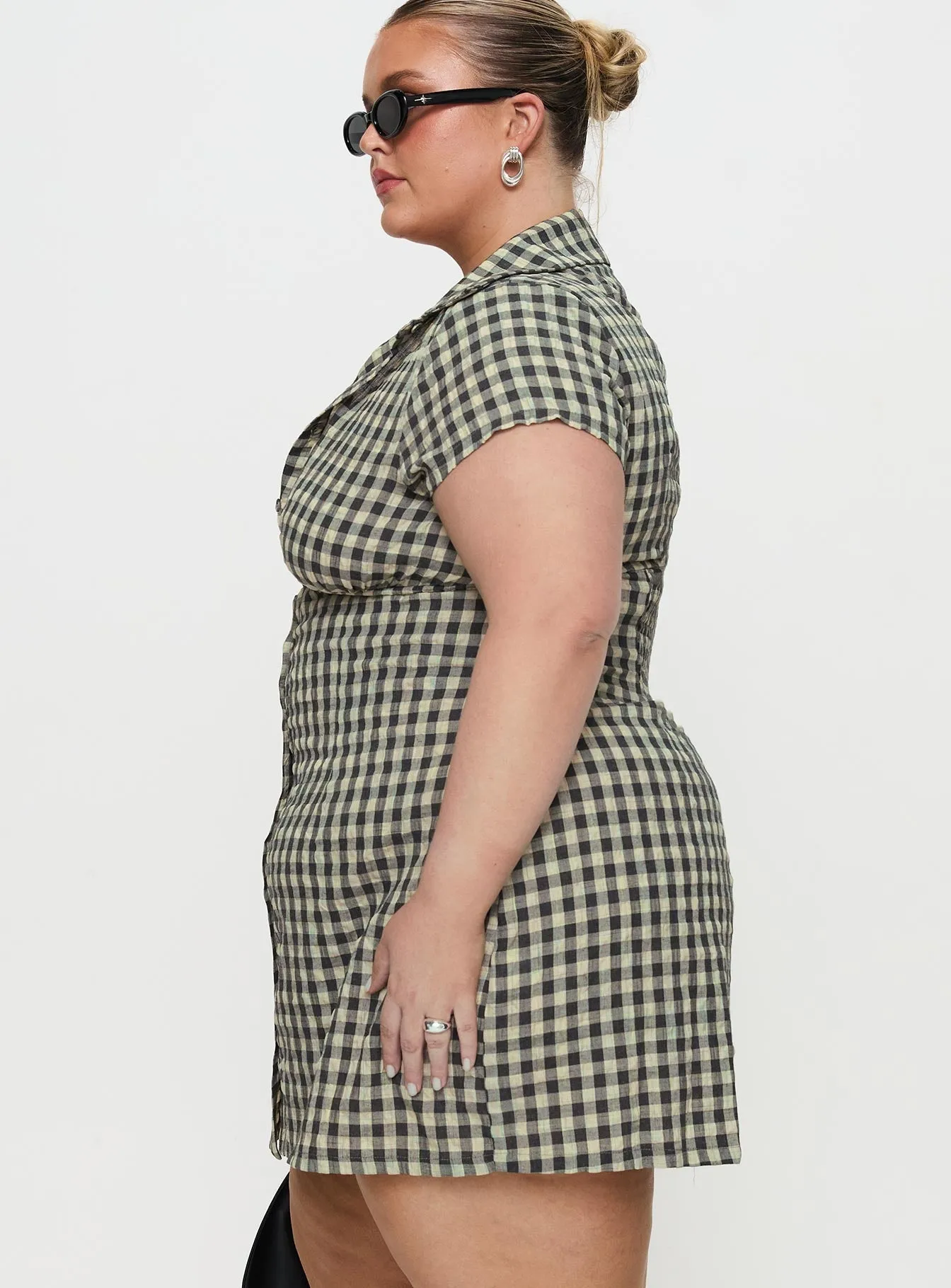 Fresh Vibes Motley Mini Dress Brown Check Curve