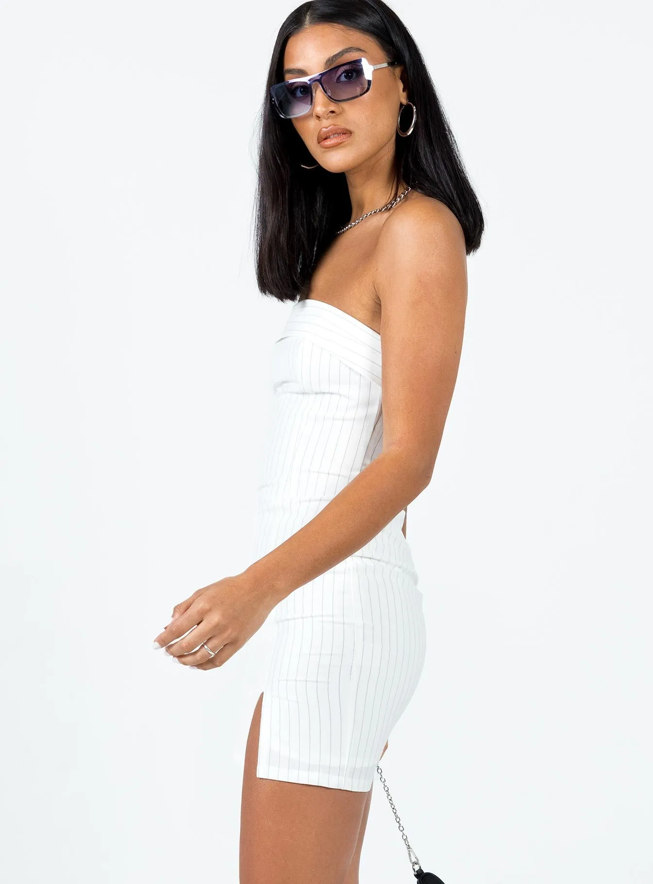 Yoke Back Construction Sebastian Strapless Mini Dress White