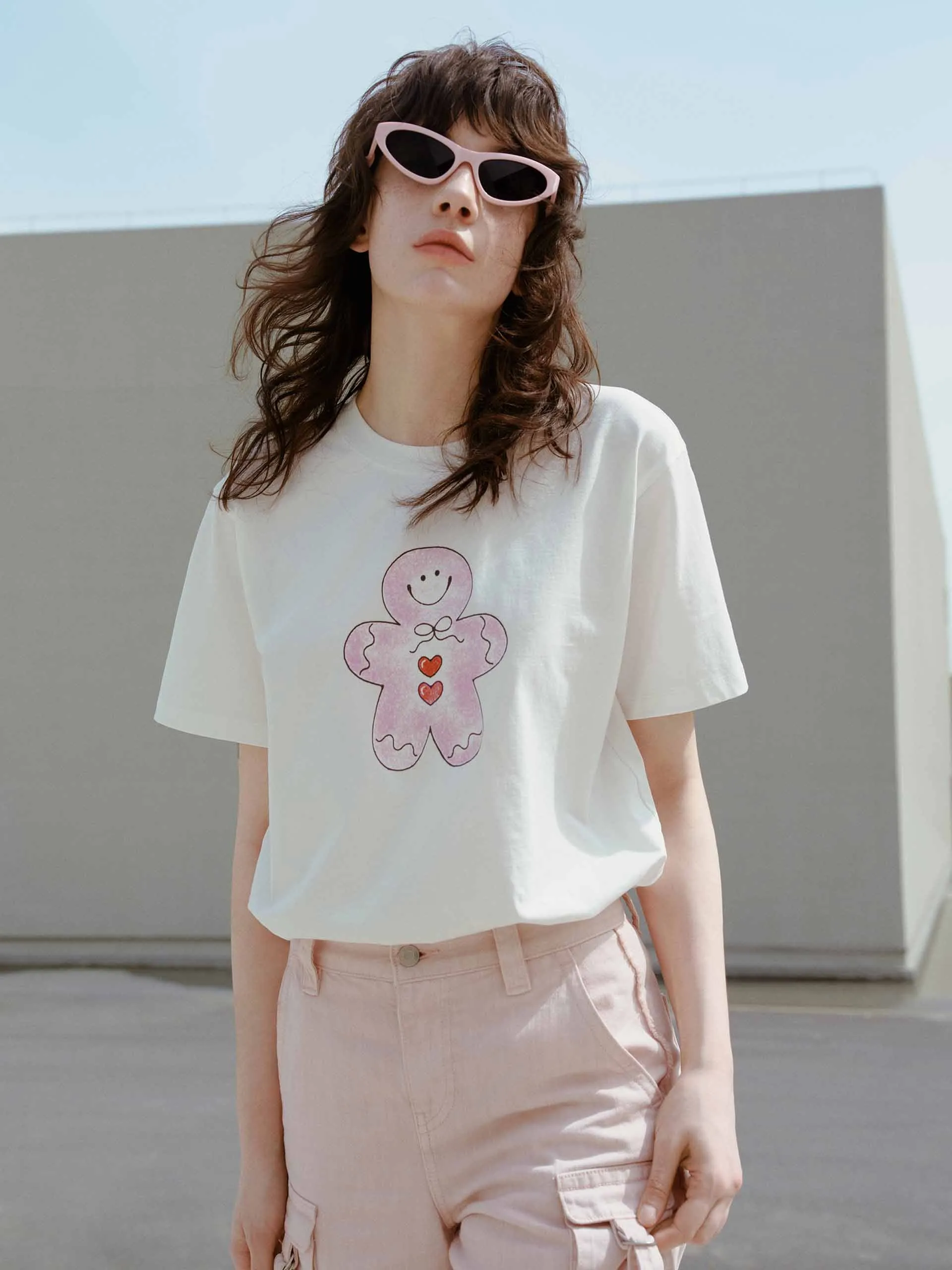 Cartoon Print Cotton T-shirt Minimal Trend