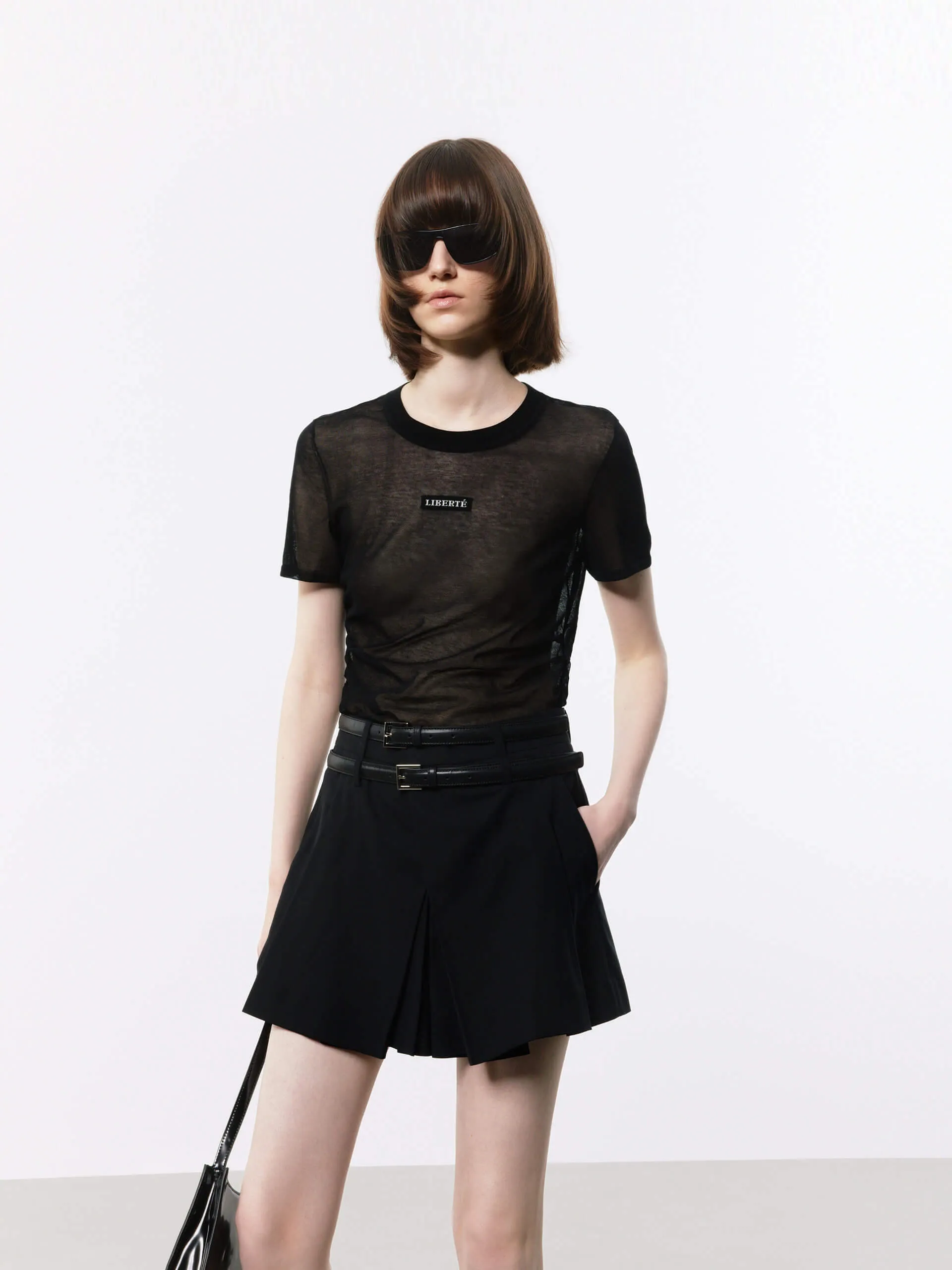 Simple and Chic Layered Collar Structure Cotton Blend Lightweight T-shirt