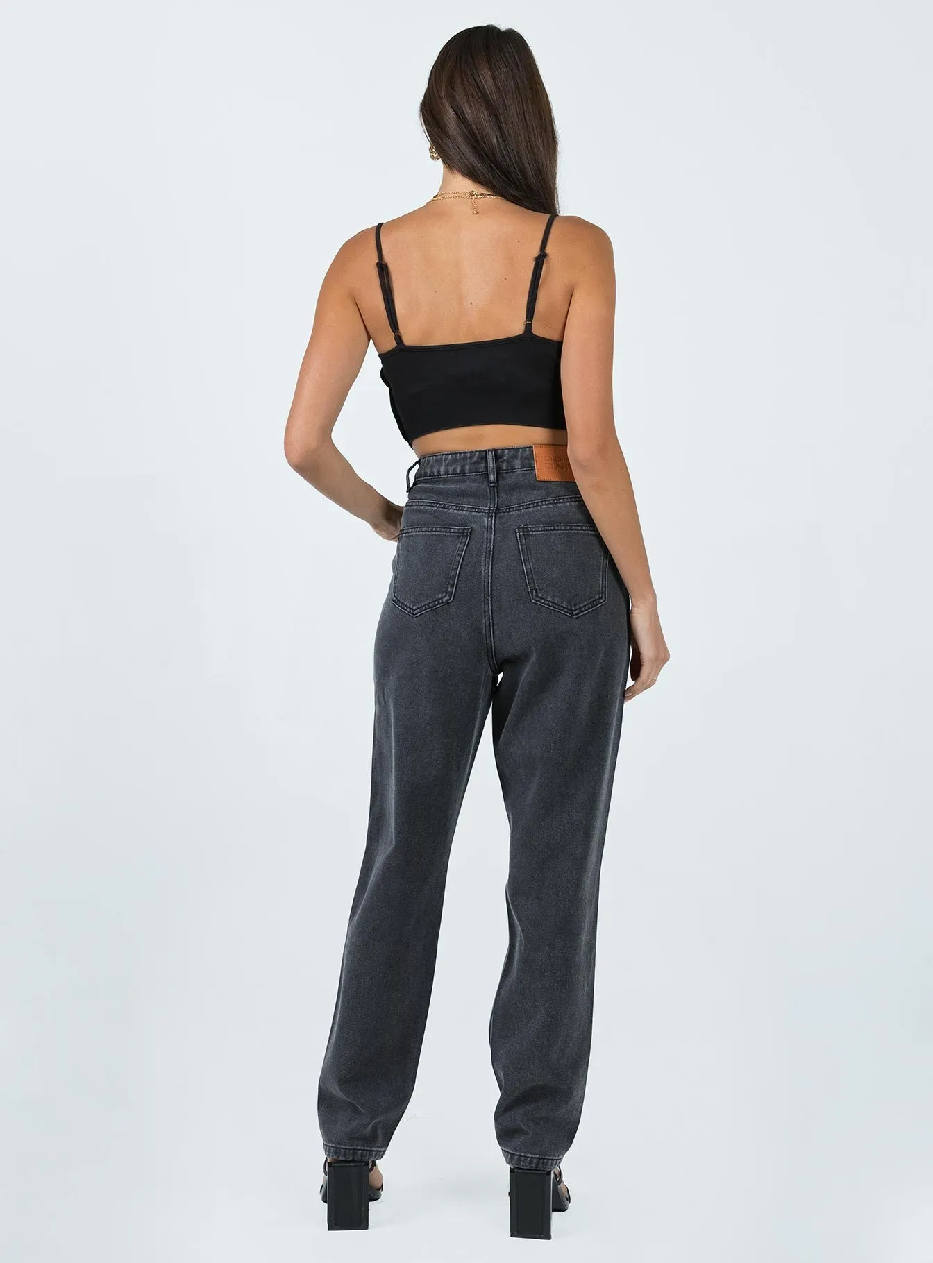 Emmette High Waisted Mom Jean Washed Black Relaxed Style Weekend Style High Quality