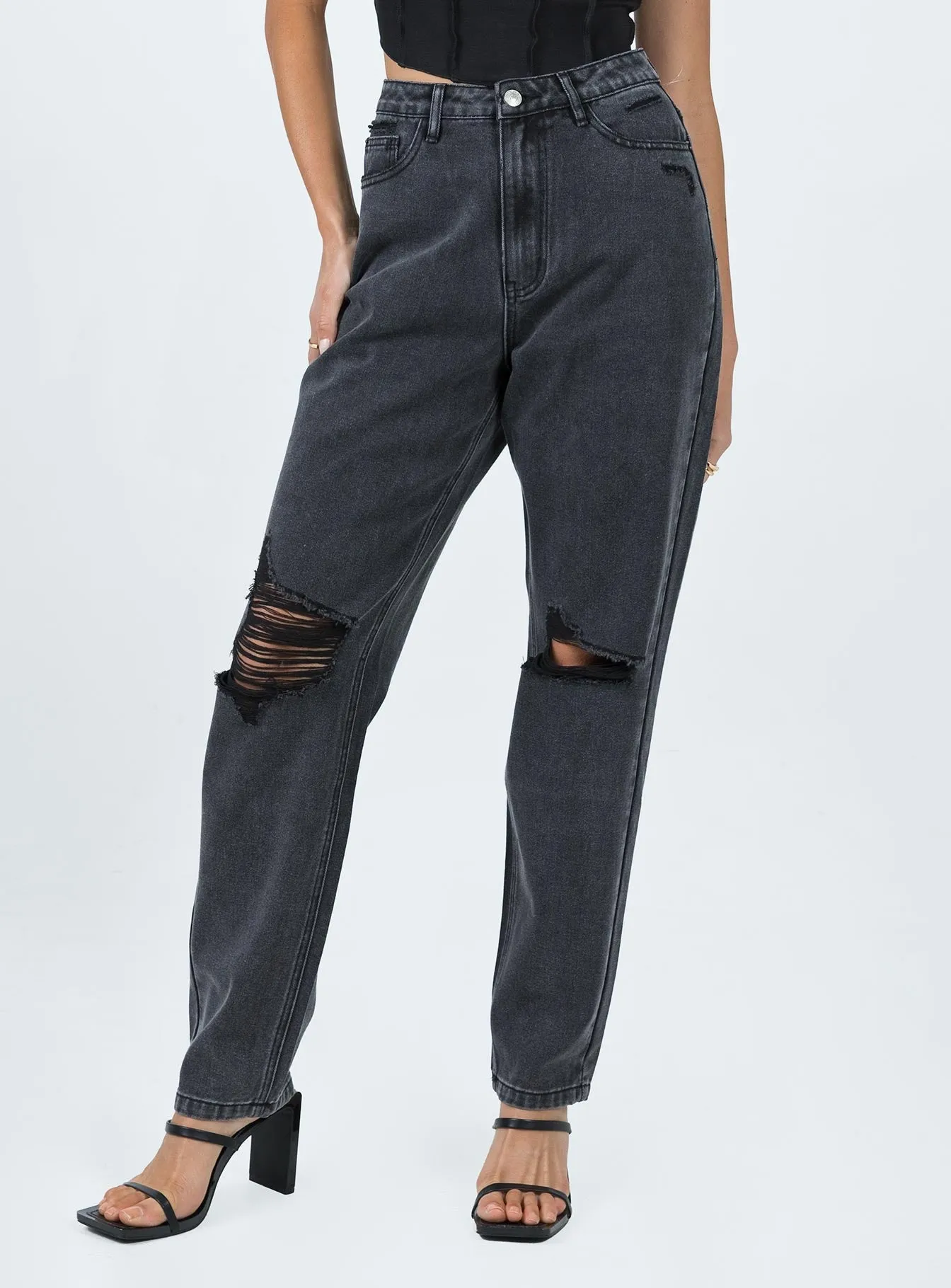 Emmette High Waisted Mom Jean Washed Black Spring Mood Elegant City Walk All Season Fit