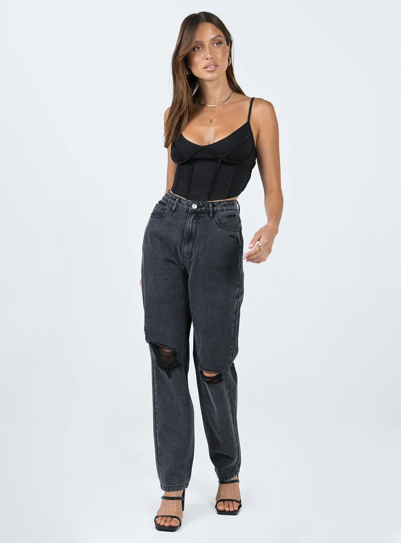 Chill Mode All Body Fit Emmette High Waisted Mom Jean Washed Black