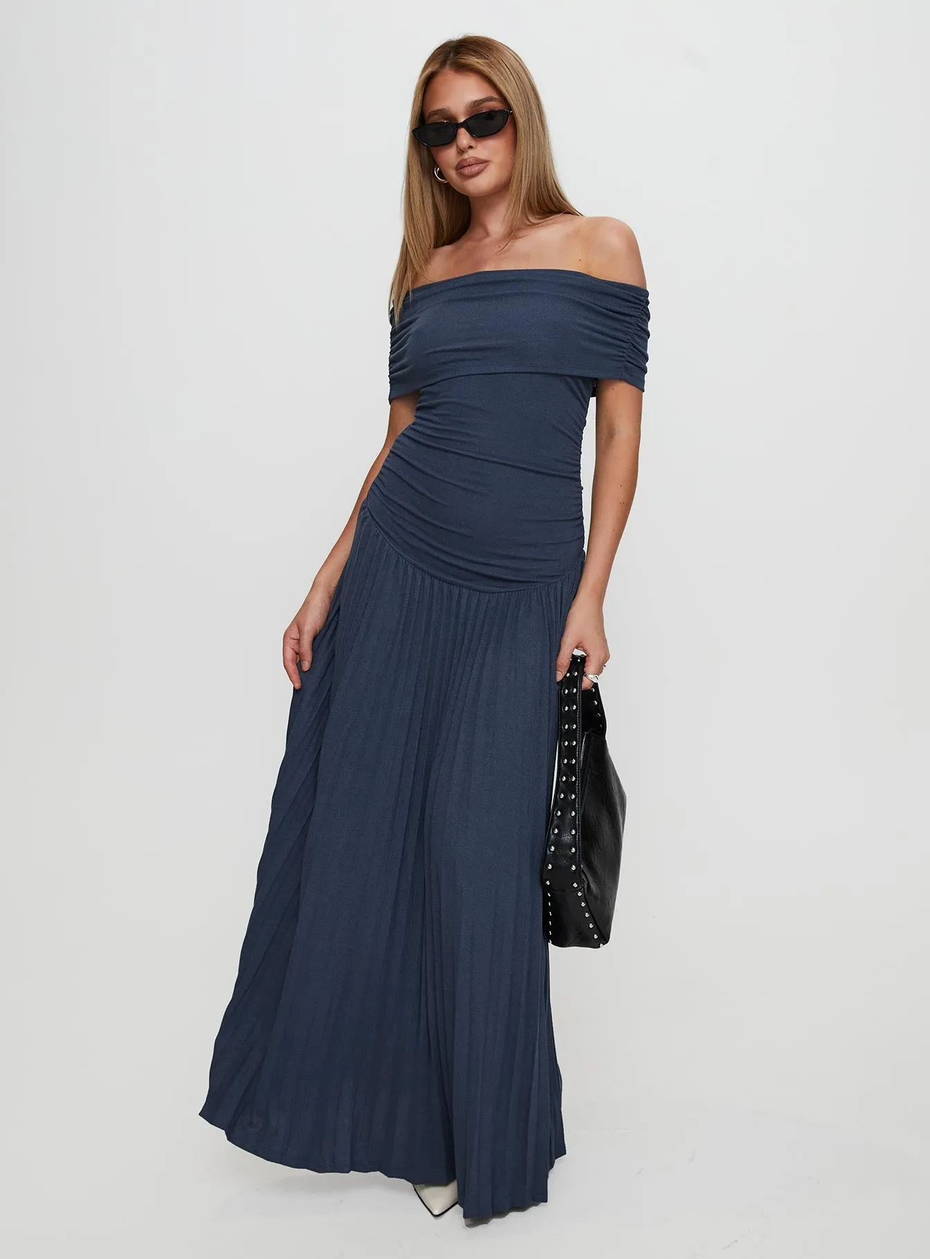 Gorgeous floor-length style Bronze Tone Field Of Dreams Maxi Dress Navy