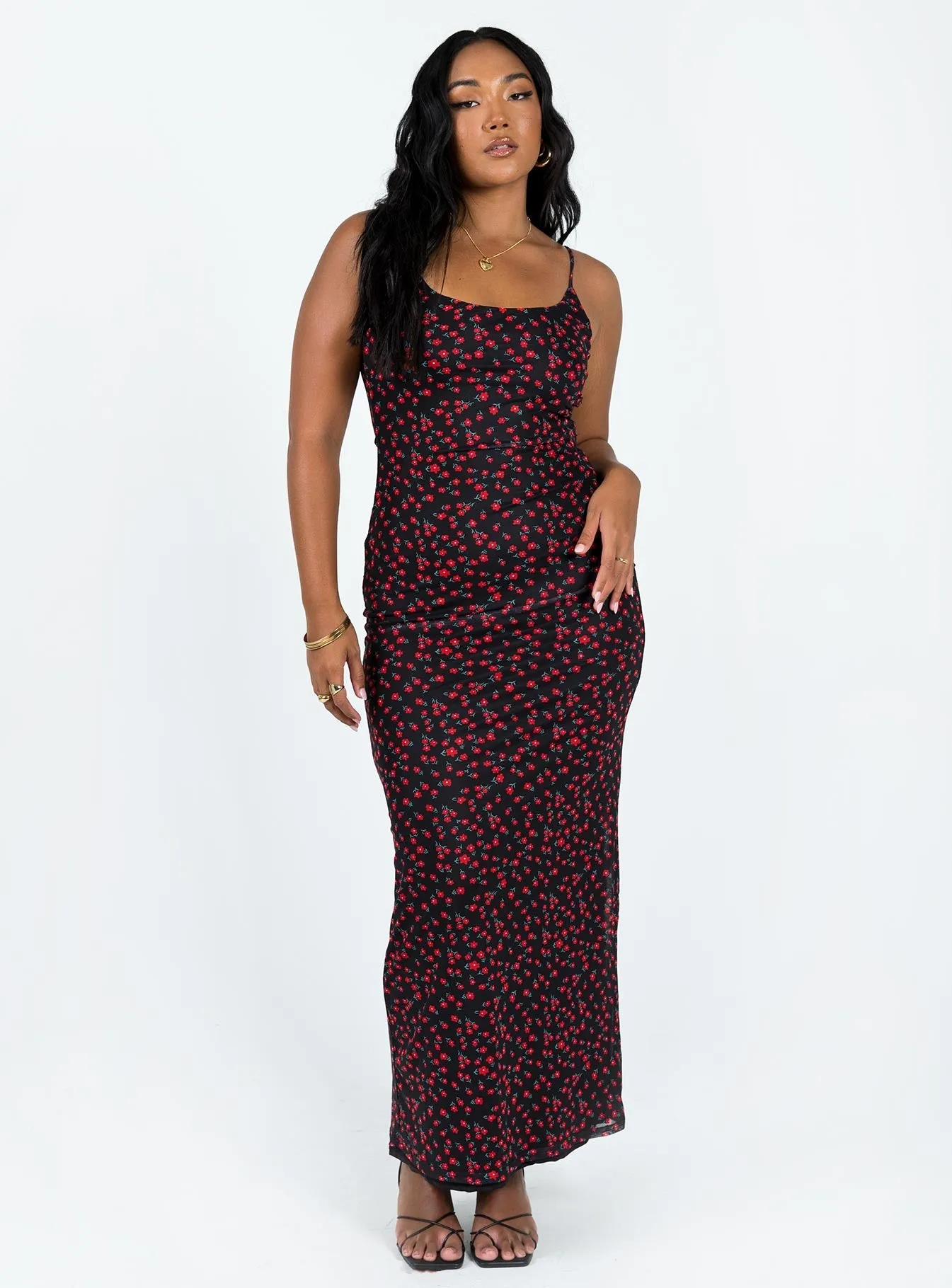 Knox Maxi Dress Black / Red Floral Coral Reef comfortable length
