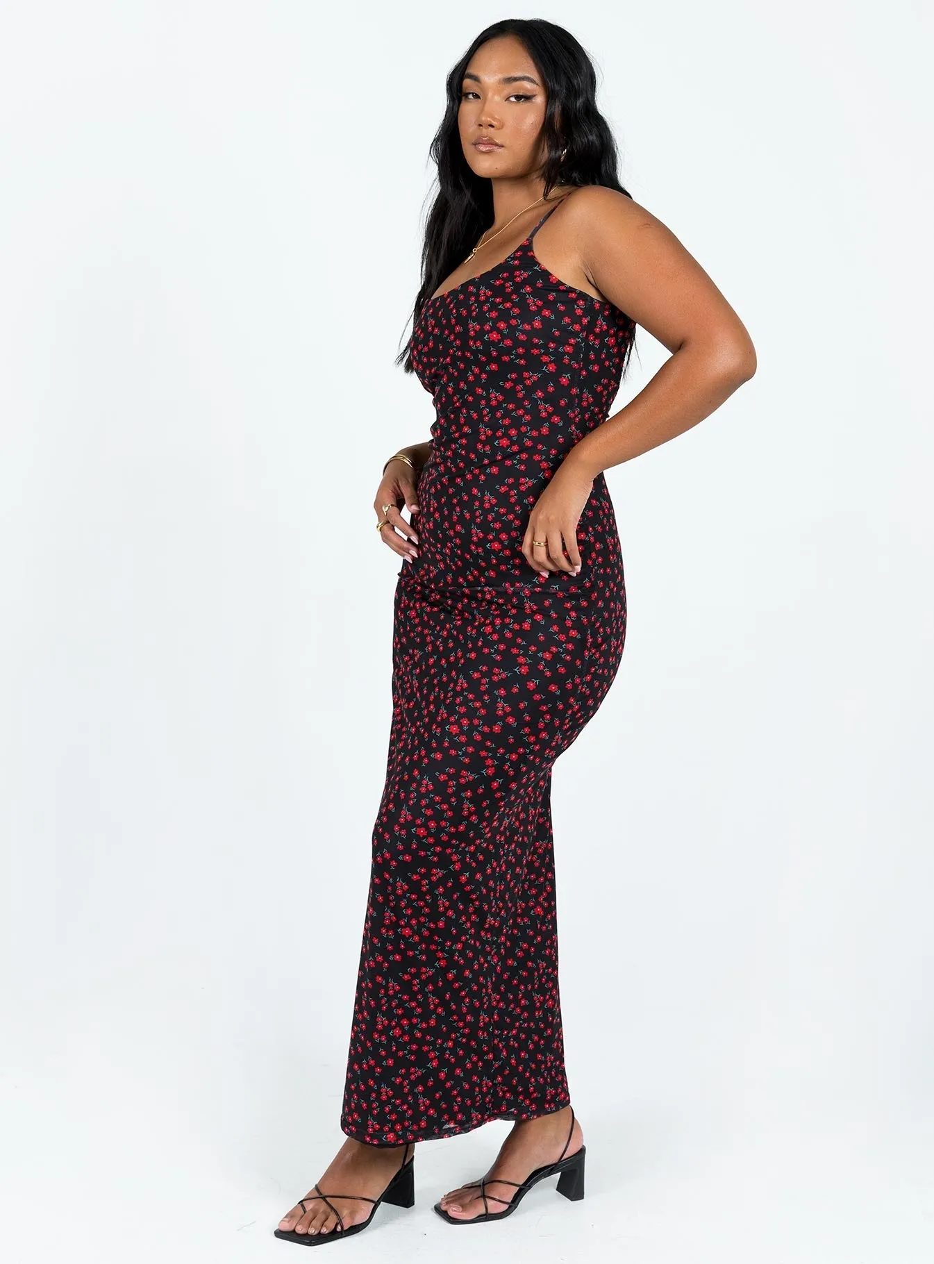 Knox Maxi Dress Black / Red Floral Print Allover