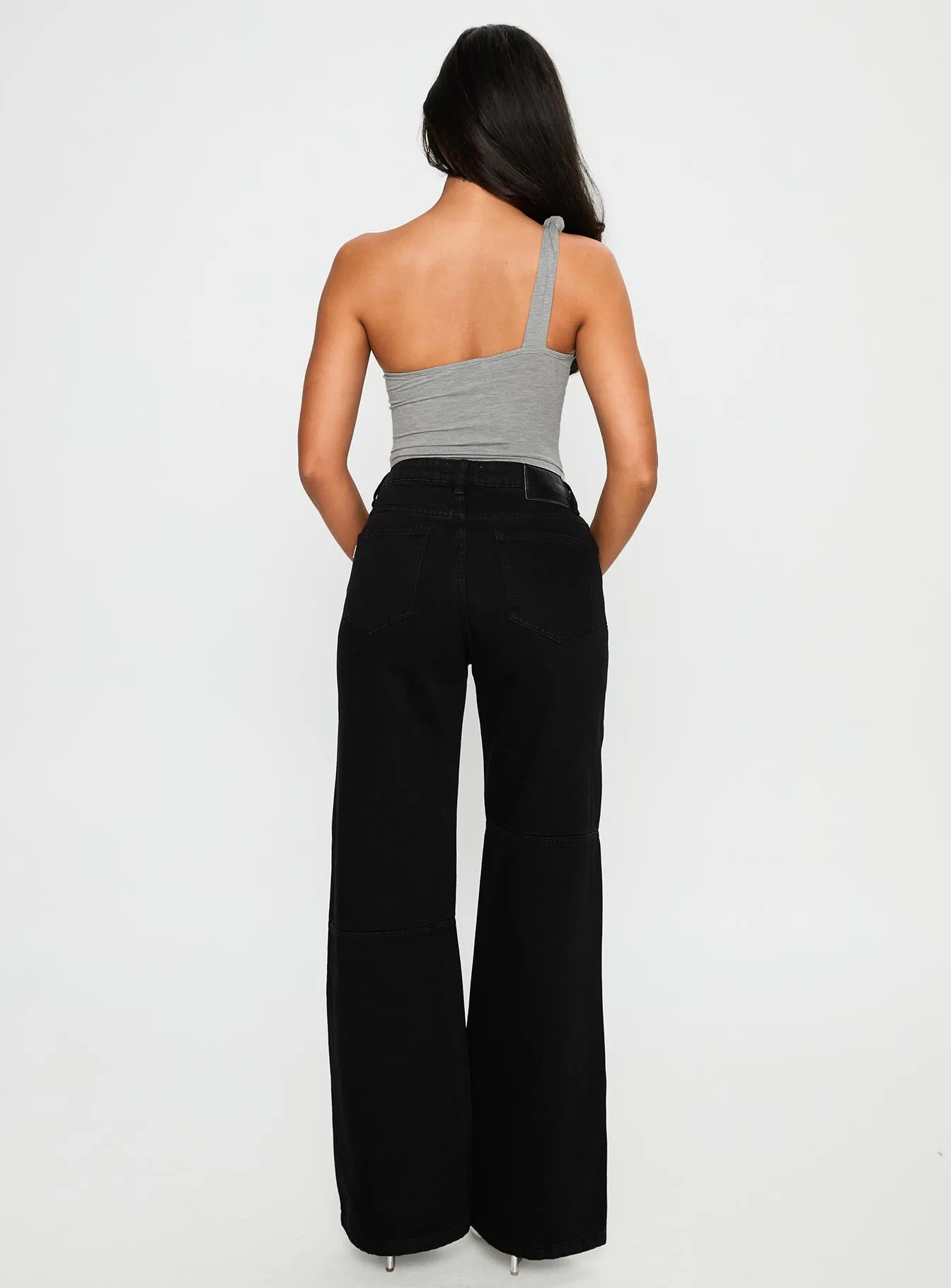 Defender Mid Rise Wide Leg Jeans Black Fray Resistant Hem