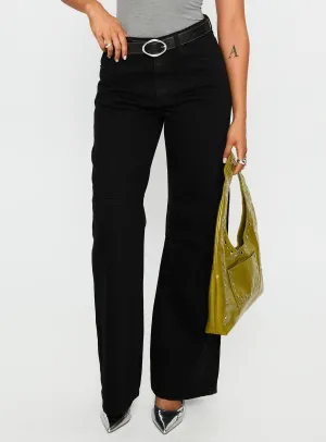 Defender Mid Rise Wide Leg Jeans Black Athlete Fit Modern Autumn Days Modern Minimalist Creative Look