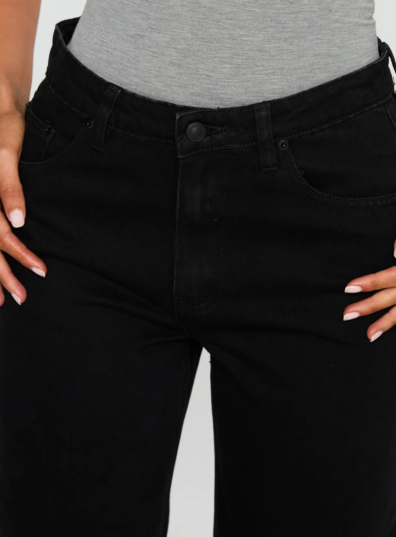 Defender Mid Rise Wide Leg Jeans Black Evening Stroll Stretch Breathable Unisex Wear Artist Vibe