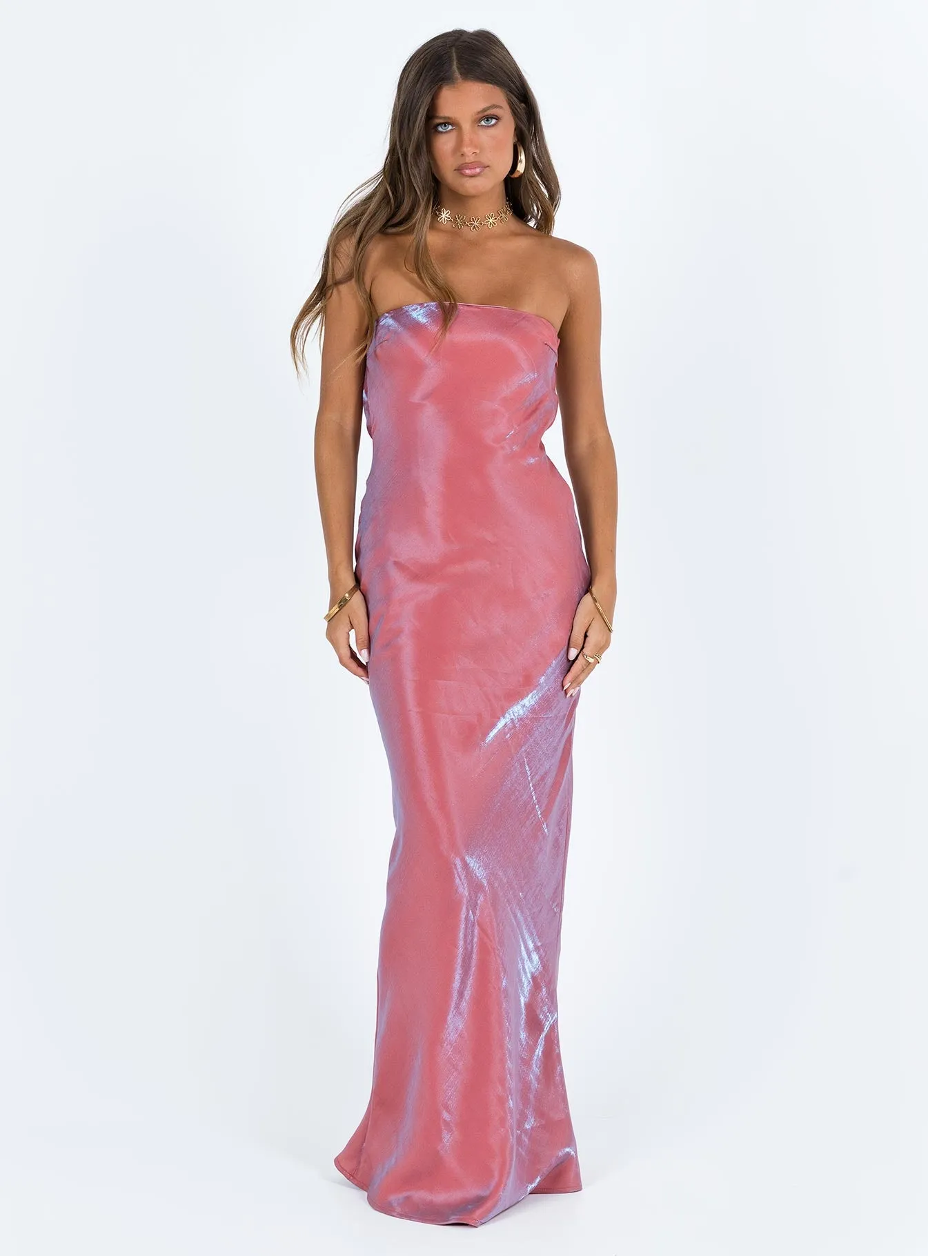 Aysa Strapless Maxi Dress Pink White Peak