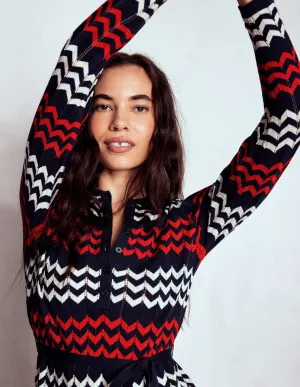 Chevron Stitch Midi Dress-Navy, Red and Ivory Chevron music concert Classic Comfort
